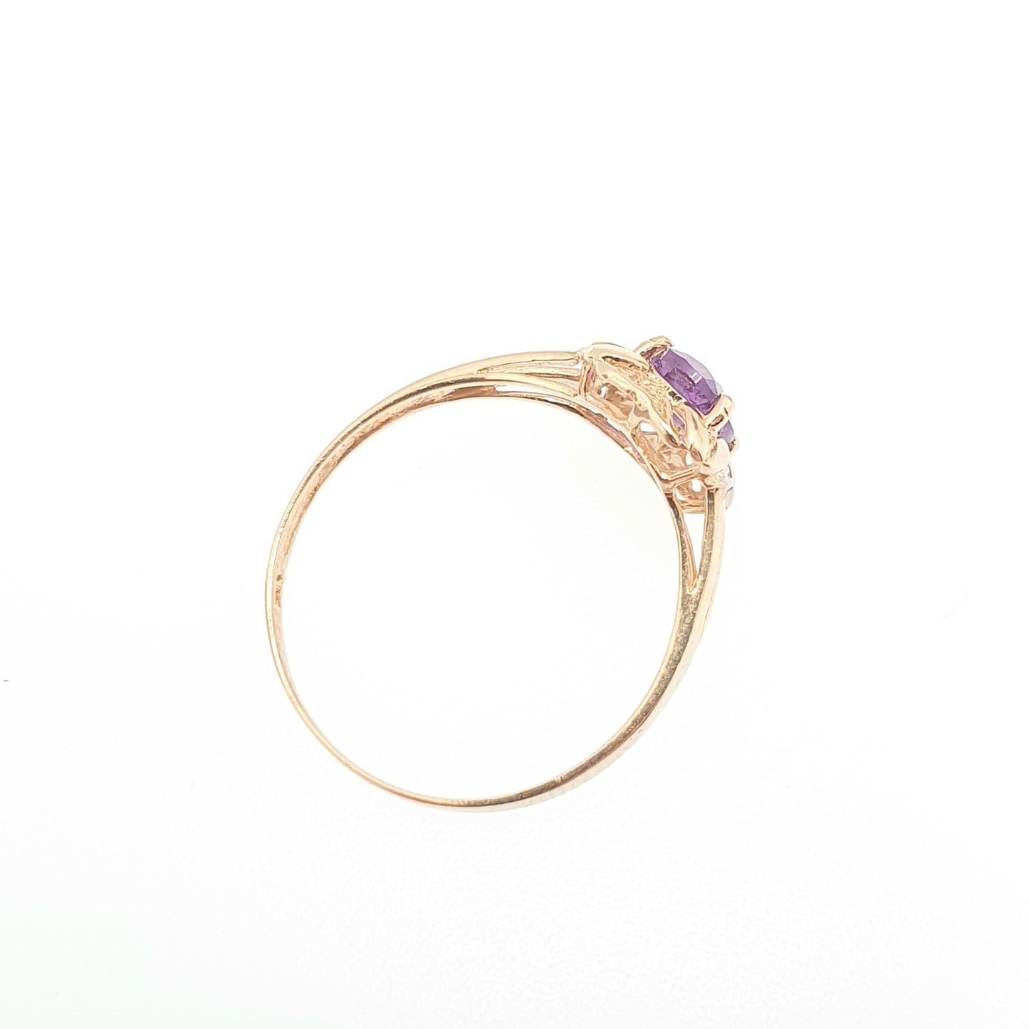Vintage 9ct 375 Gold Amethyst & Diamond Ring Oval Cut Solid 9k Fine Estate Purple Gemstone Retro Hallmarked Womens Jewellery Jewelry