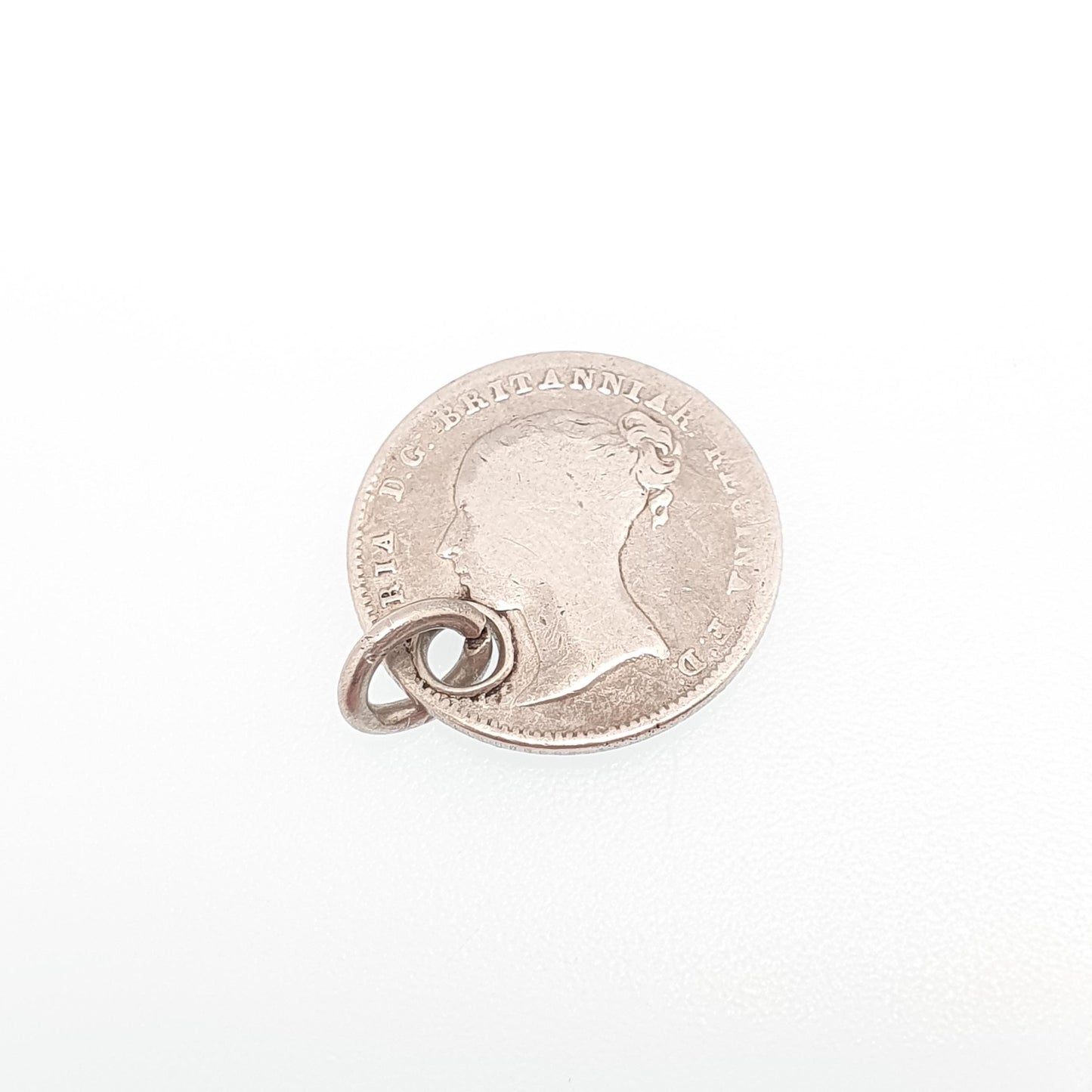 RESERVED/SOLD DON Antique Victorian Threepence Coin 1840 Necklace Pendant Sterling Silver Bracelet Charm Old Vintage Mens Womens 1800s