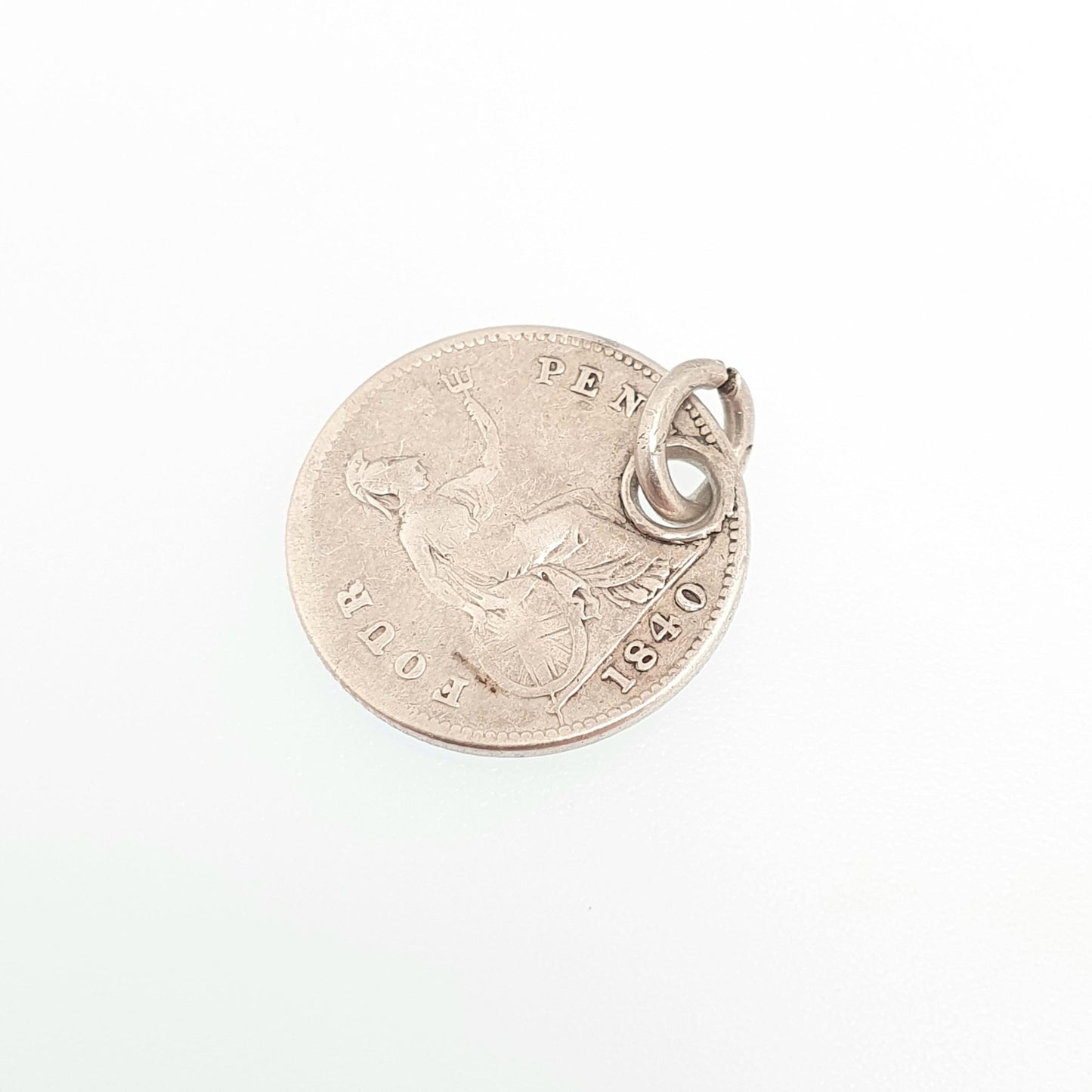 RESERVED/SOLD DON Antique Victorian Threepence Coin 1840 Necklace Pendant Sterling Silver Bracelet Charm Old Vintage Mens Womens 1800s