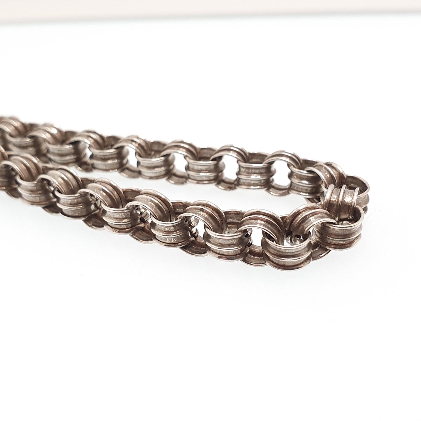 Antique Sterling Silver Victorian Bracelet Belcher Rolo Link Wide Thick Hallmark Round Guard Chain Vintage Womens 1800s Jewellery Jewelry