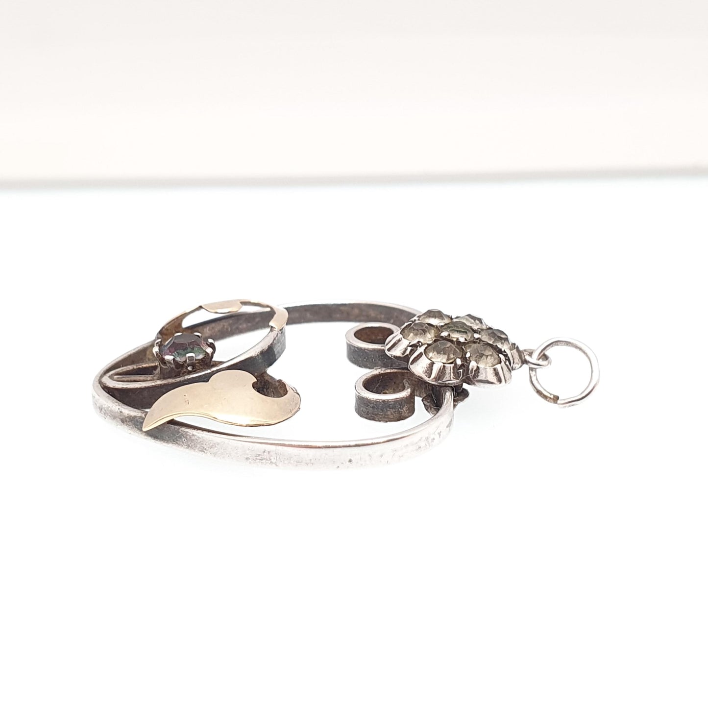 Antique Solid Silver Iris Rainbow Glass Pendant Necklace Diamond Paste Tutti Frutti Genuine Art Deco 1920s Gold Vintage Jewelry Jewelry