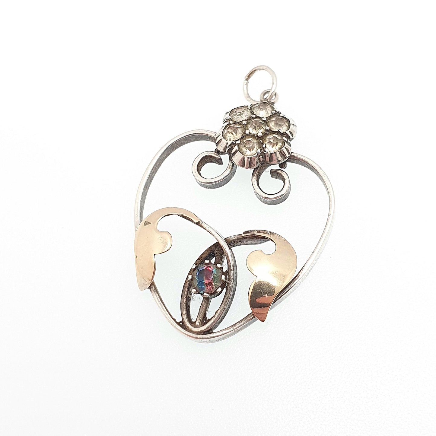 Antique Solid Silver Iris Rainbow Glass Pendant Necklace Diamond Paste Tutti Frutti Genuine Art Deco 1920s Gold Vintage Jewelry Jewelry