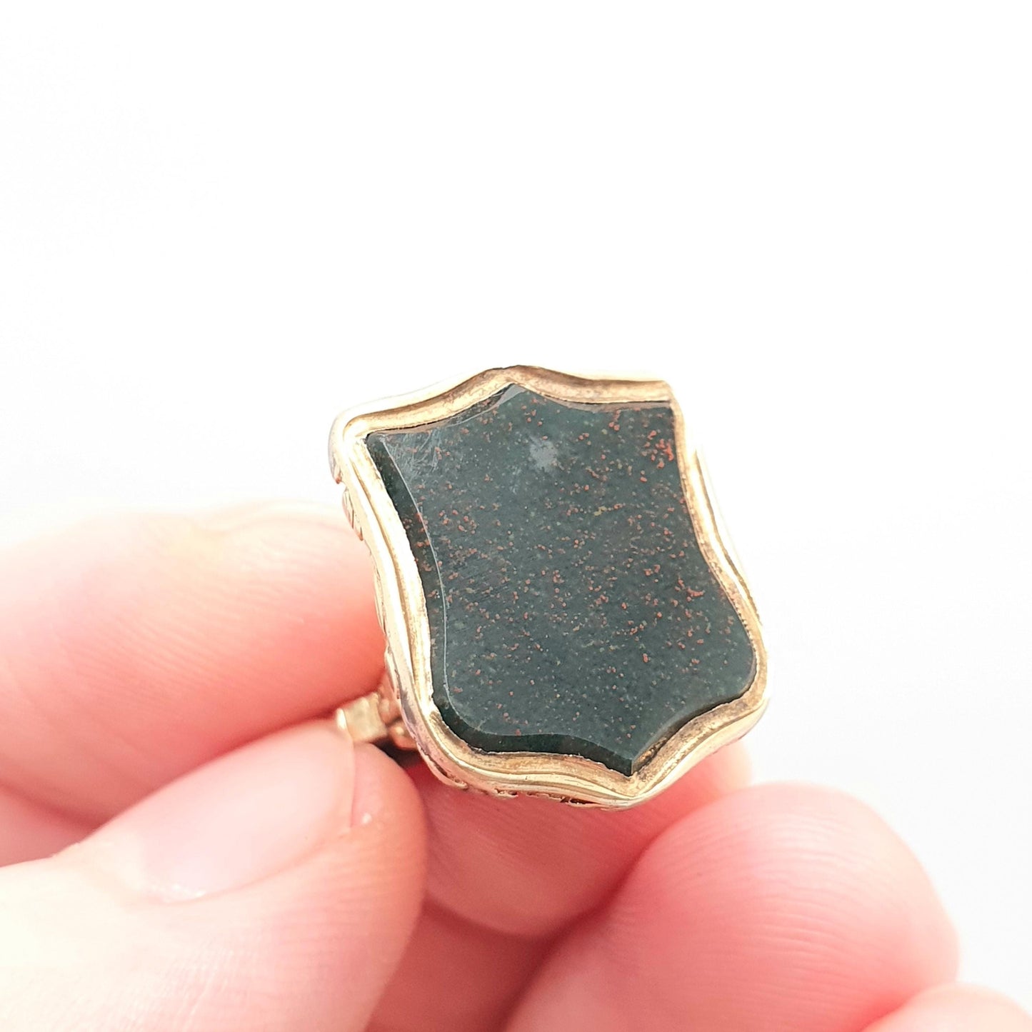 Antique 9ct Gold Bloodstone Shield Fob Pendant Victorian Necklace Large Solid 9k 375 Genuine Gemstone Gift Vintage Womens Jewellery Jewelry