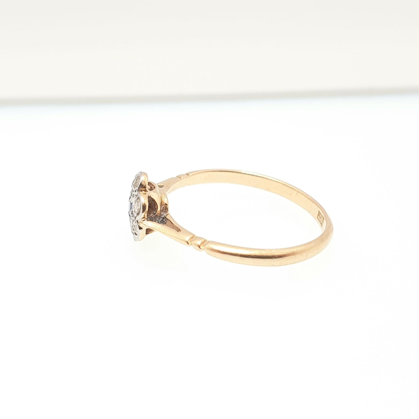Antique Sapphire & Diamond Ring 18k 18ct Solid Gold 750 Dainty Cluster Flower Halo Gemstone Estate Rose Genuine Vintage Jewelry Jewellery