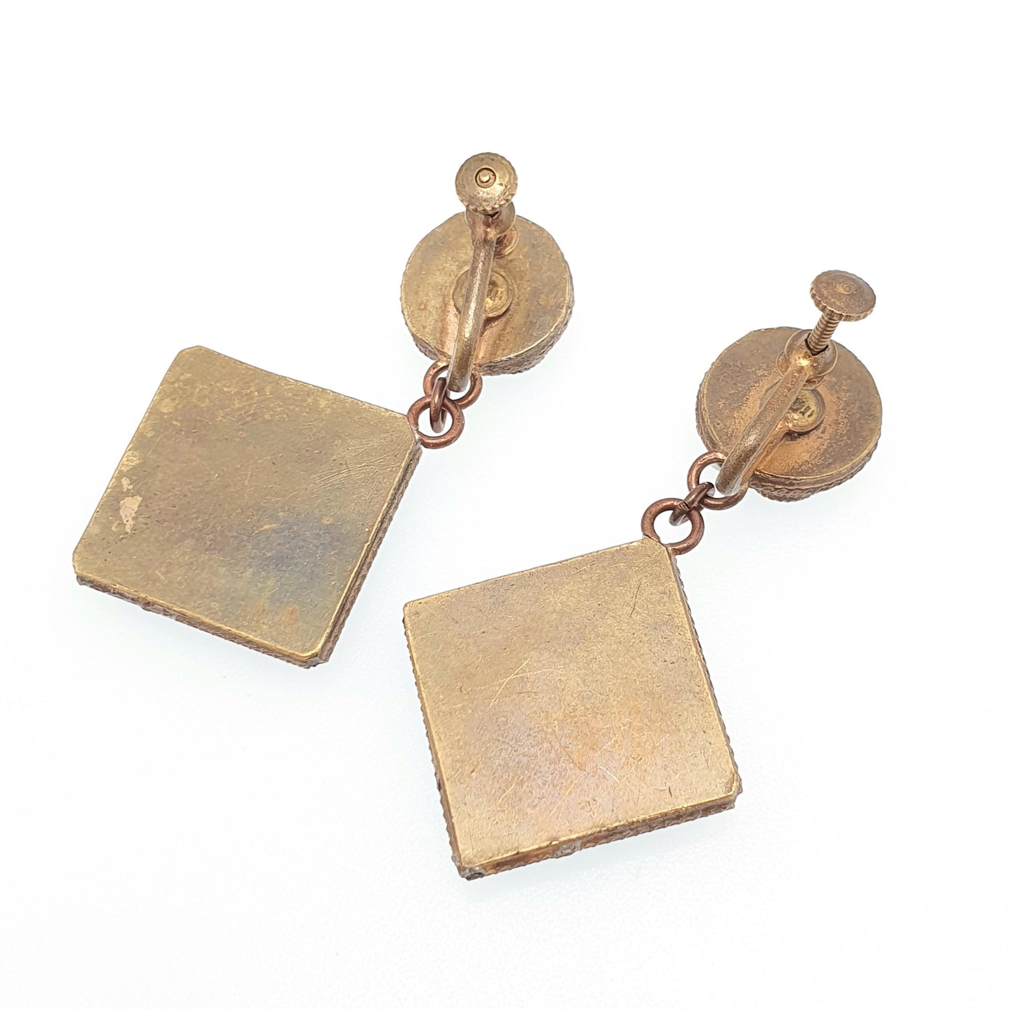 Antique Micro Mosaic Earrings Micromosaic Large Tile Millefiori Gold Gilt Handmade Italian Genuine Screw Back Vintage Jewelry Jewellery