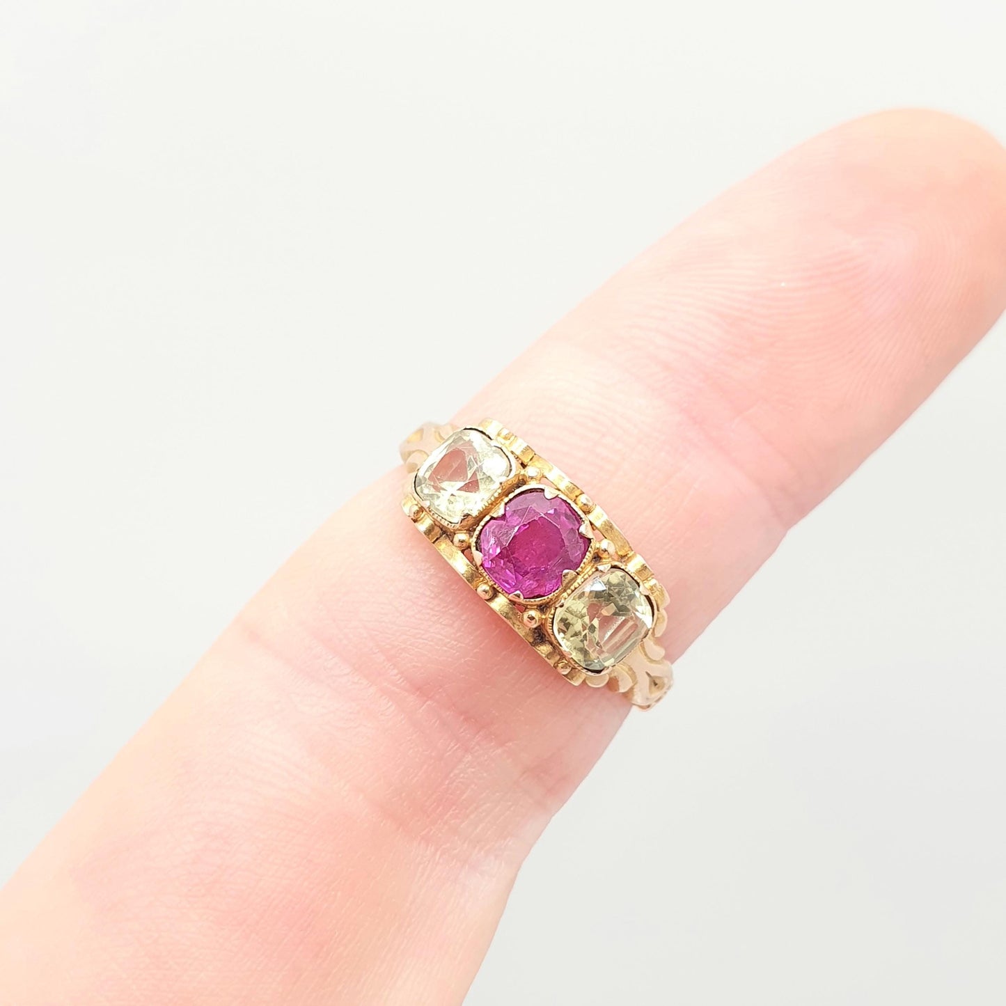 Antique 15ct Gold Natural Ruby & Topaz Ring Mid Victorian 1871 Hallmark Solid 15 Carat Square Cut Gemstone Fine Vintage Jewelry Jewellery