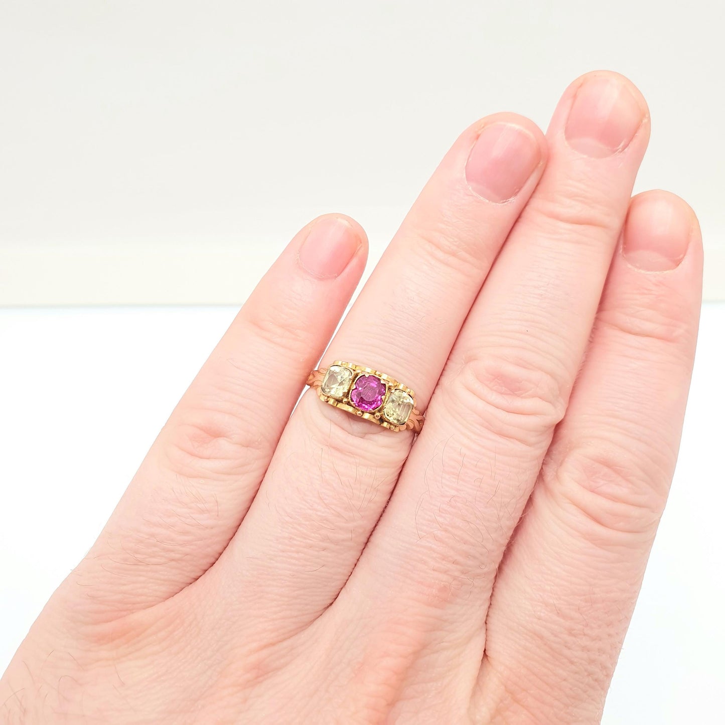 Antique 15ct Gold Natural Ruby & Topaz Ring Mid Victorian 1871 Hallmark Solid 15 Carat Square Cut Gemstone Fine Vintage Jewelry Jewellery