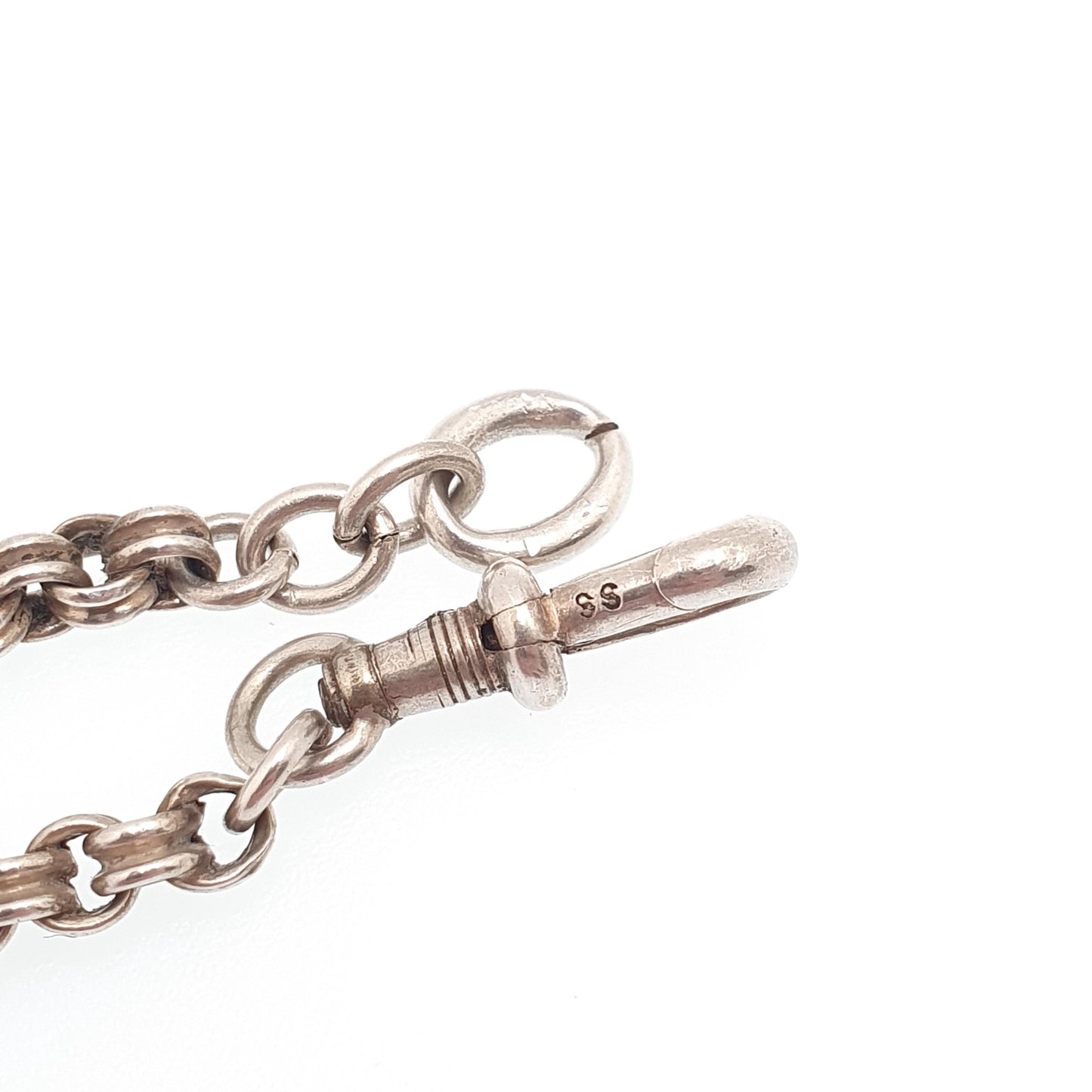 Antique Victorian Sterling Silver Belcher Link Bracelet Dog Clip Rolo Links 5.58g 17.5cm Vintage Albert Chain Mens Womens Jewelry Jewellery