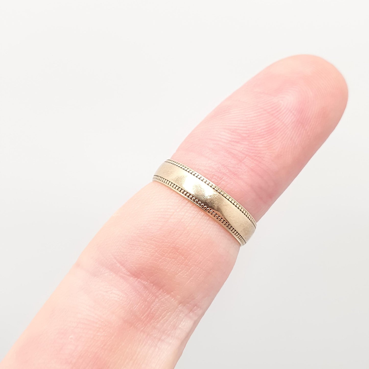 Vintage 9ct 9kt Gold Band Ring Beaded Edge Solid 9k 375 Wedding Stacking Stacker Gift Yellow Smooth Mens Womens Fine Jewelry Jewellery