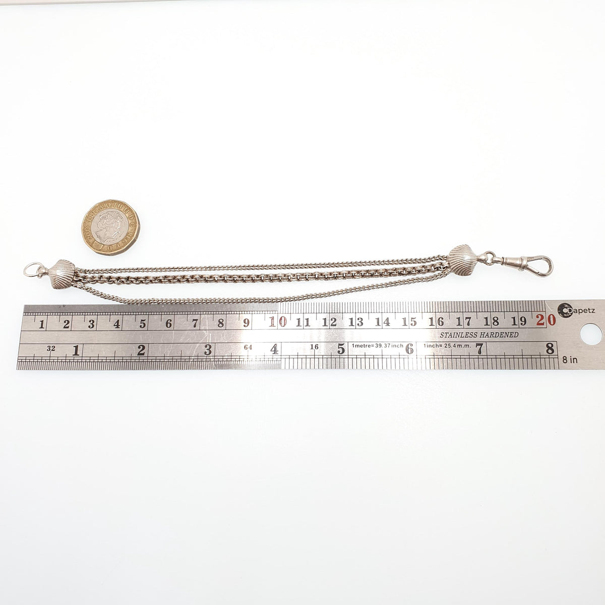 Antique Solid Silver Albertina Bracelet Seashell Shell Ends Rolo Belcher Foxtail Link Chain 14.16g 20.5cm Vintage Womens Jewelry Jewellery