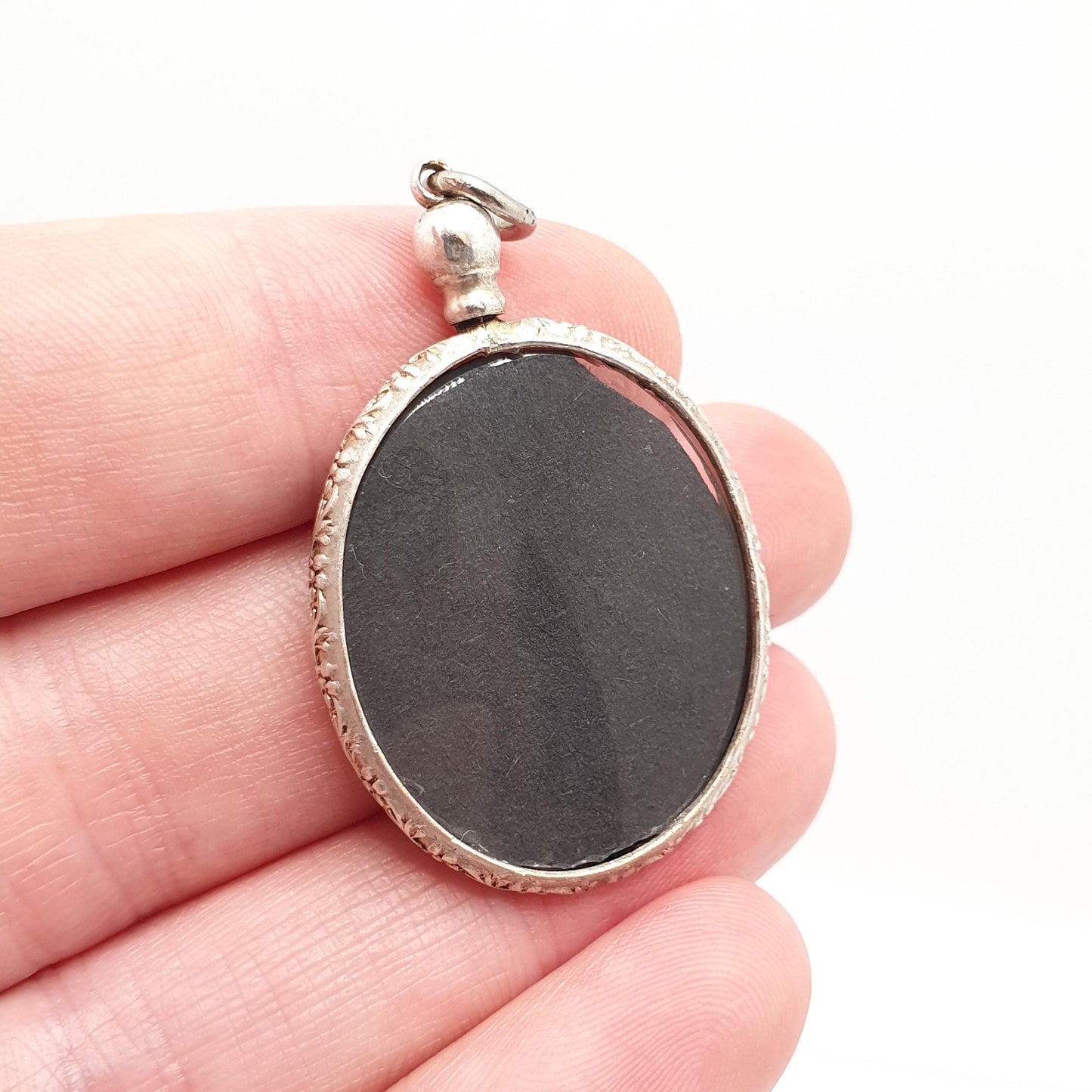 Antique Solid Silver Locket Pendant Double Sided Necklace Picture Photo Oval Embossed Vintage Fine Estate Womens Jewelry Jewellery