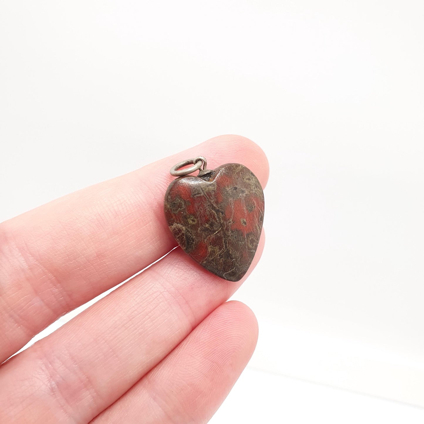 RESERVED/SOLD DON Antique Jasper Heart Pendant Victorian Necklace Red Green Gemstone Quartz Real Genuine Puffer Puffy