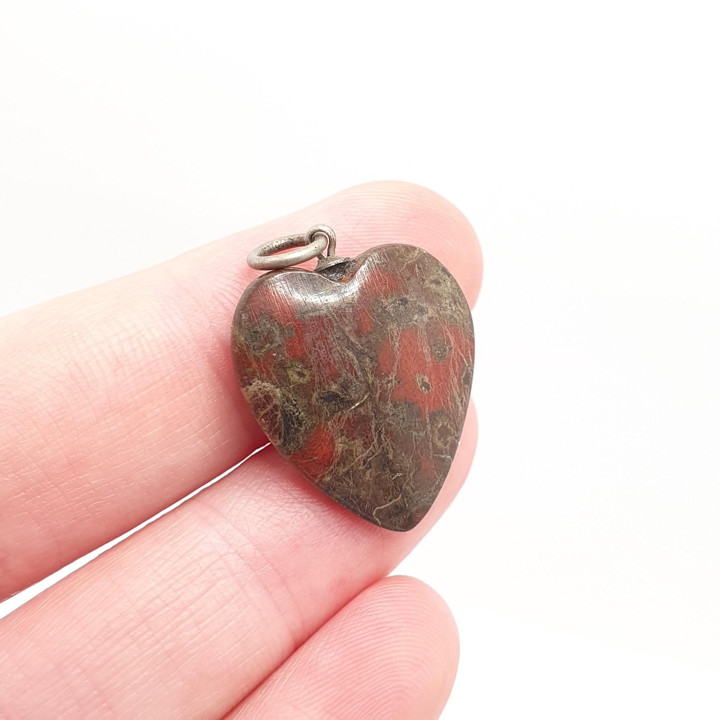 RESERVED/SOLD DON Antique Jasper Heart Pendant Victorian Necklace Red Green Gemstone Quartz Real Genuine Puffer Puffy