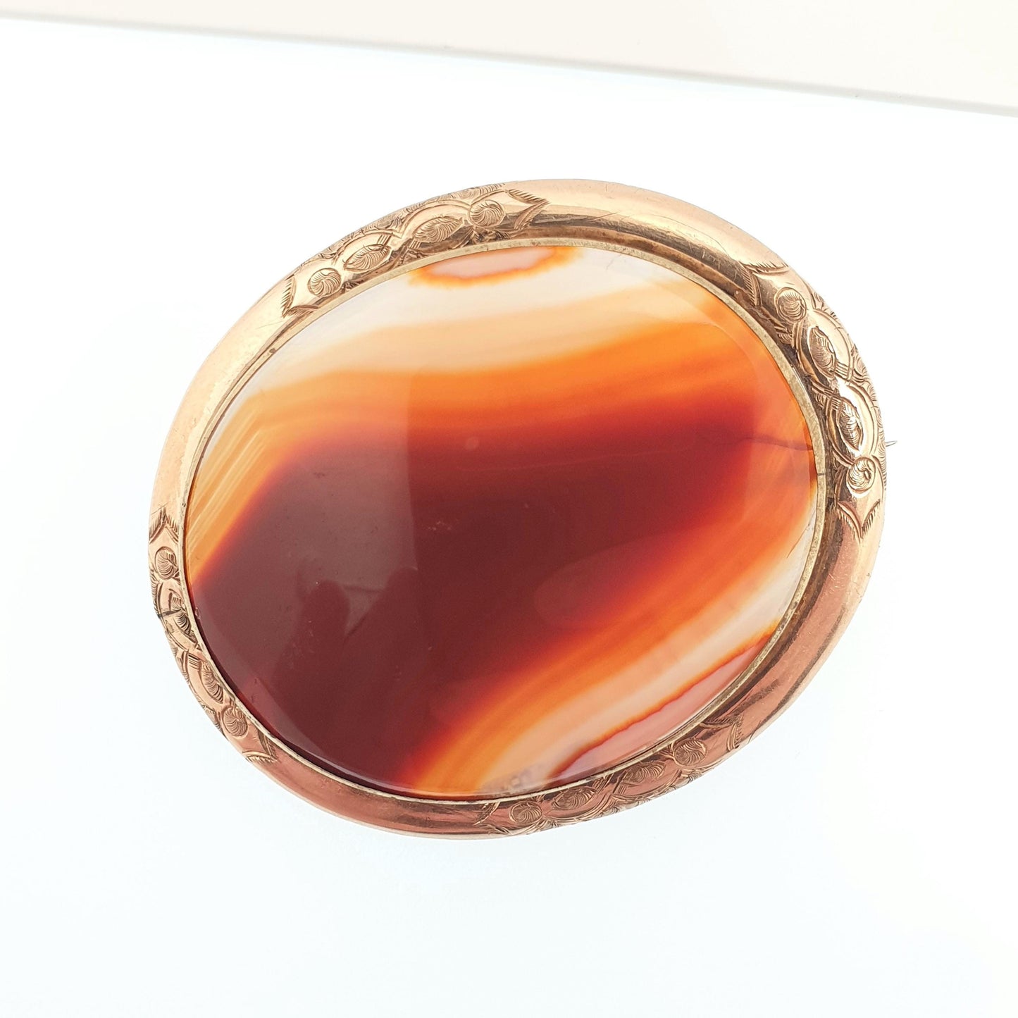 Antique Rolled Gold Agate Brooch Victorian Very Large Big Gold Filled Huge Banded Striped Lace Quartz Engraved Jewelry Jewellery Vintage