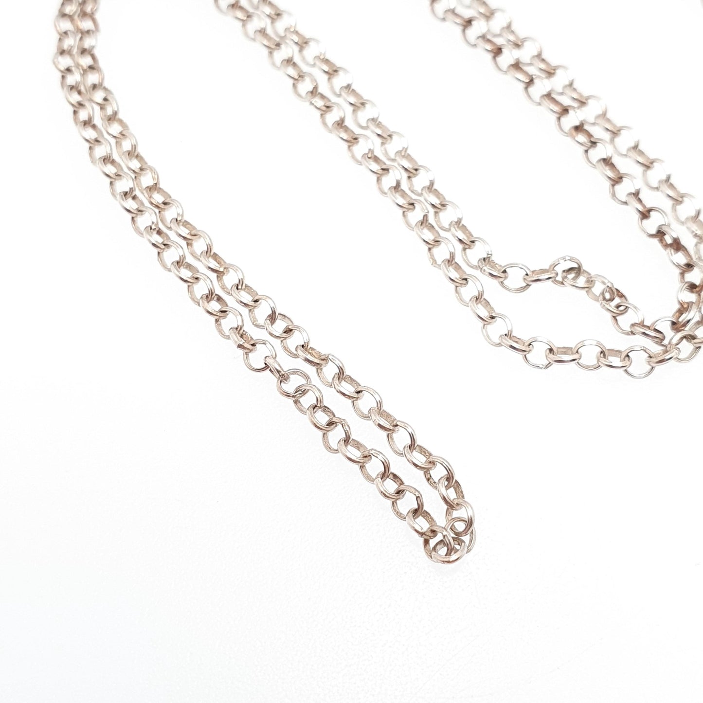 RESERVED/SOLD DON Vintage Solid Silver Rolo Link Chain Necklace 60cm 23.6" 4.18g Belcher Chains 1970s Big Round Solid 925