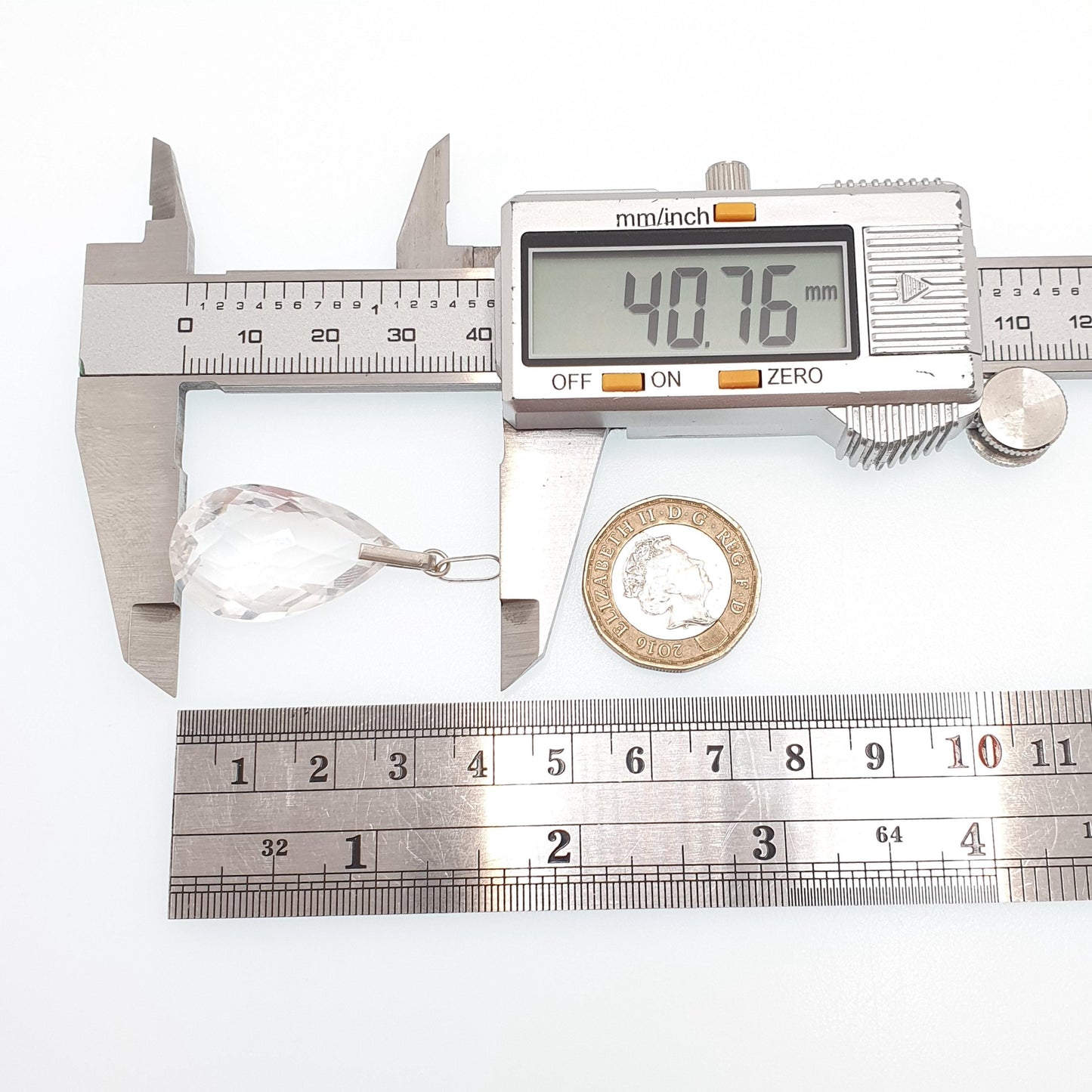 Antique Rock Crystal Quartz Solid Silver Pendant Necklace Art Deco Large Big Faceted 1920s Gemstone Clear Style Womens Jewelry Jewellery