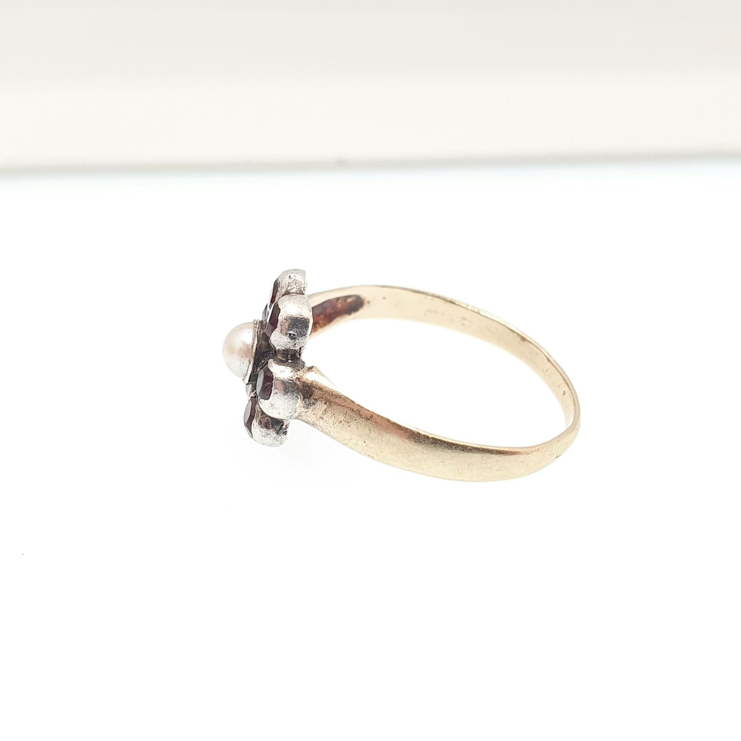 Antique Victorian 14k Gold Garnet & Pearl Ring Solid Silver 14kt 585 Halo Cluster 1800s Vintage Estate Fine Womens Jewelry Jewellery