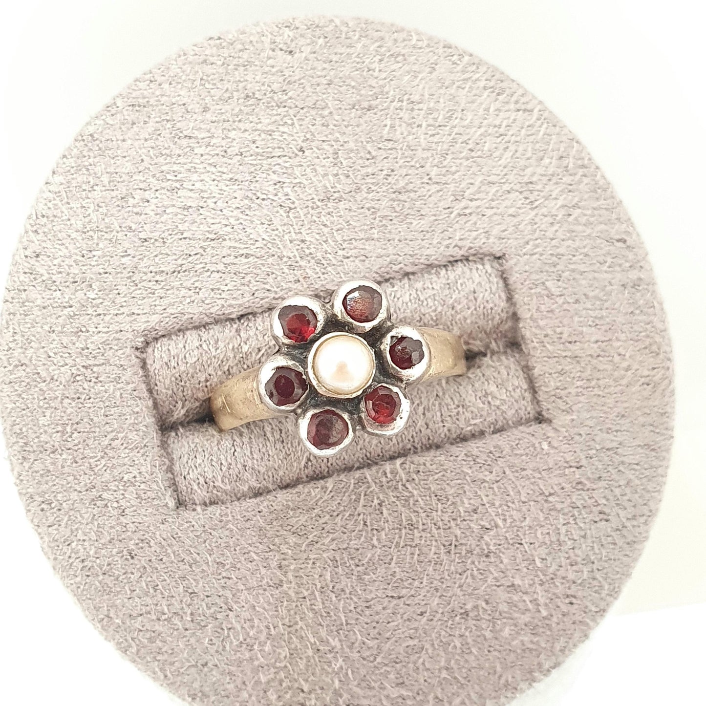 Antique Victorian 14k Gold Garnet & Pearl Ring Solid Silver 14kt 585 Halo Cluster 1800s Vintage Estate Fine Womens Jewelry Jewellery
