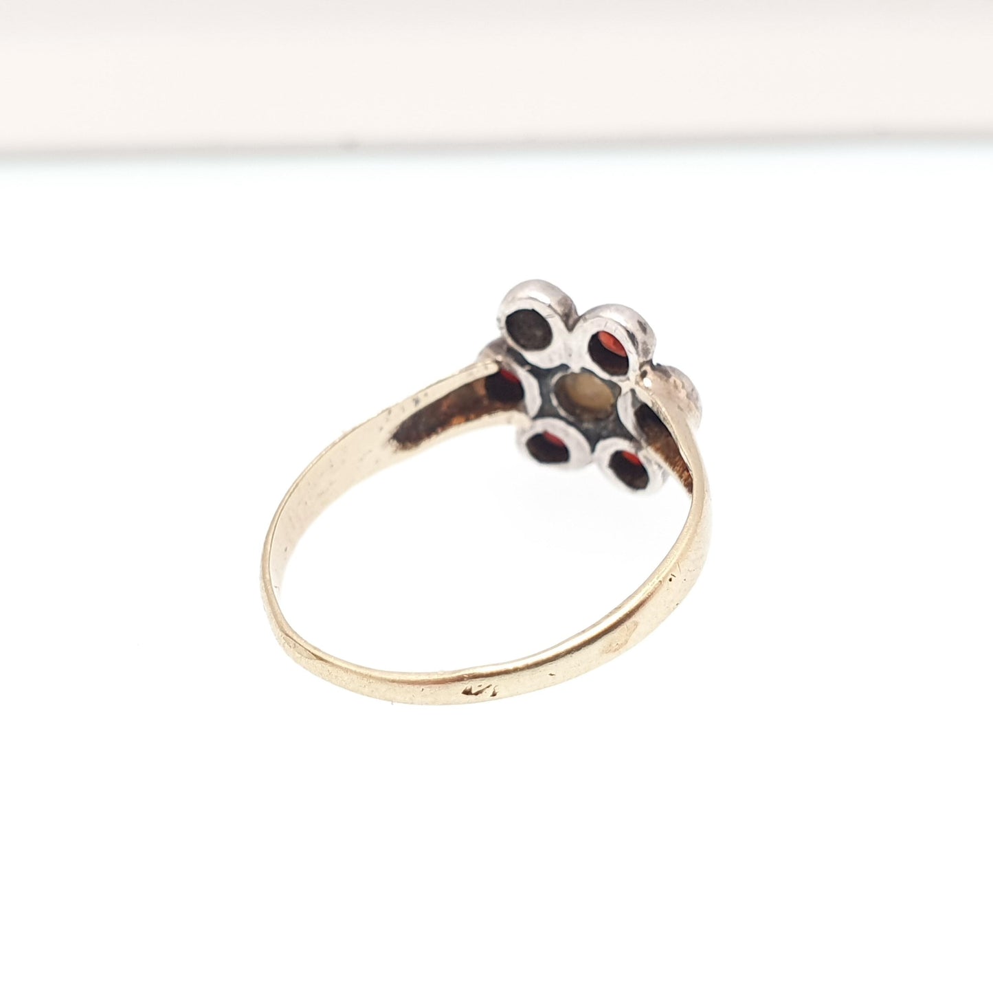 Antique Victorian 14k Gold Garnet & Pearl Ring Solid Silver 14kt 585 Halo Cluster 1800s Vintage Estate Fine Womens Jewelry Jewellery