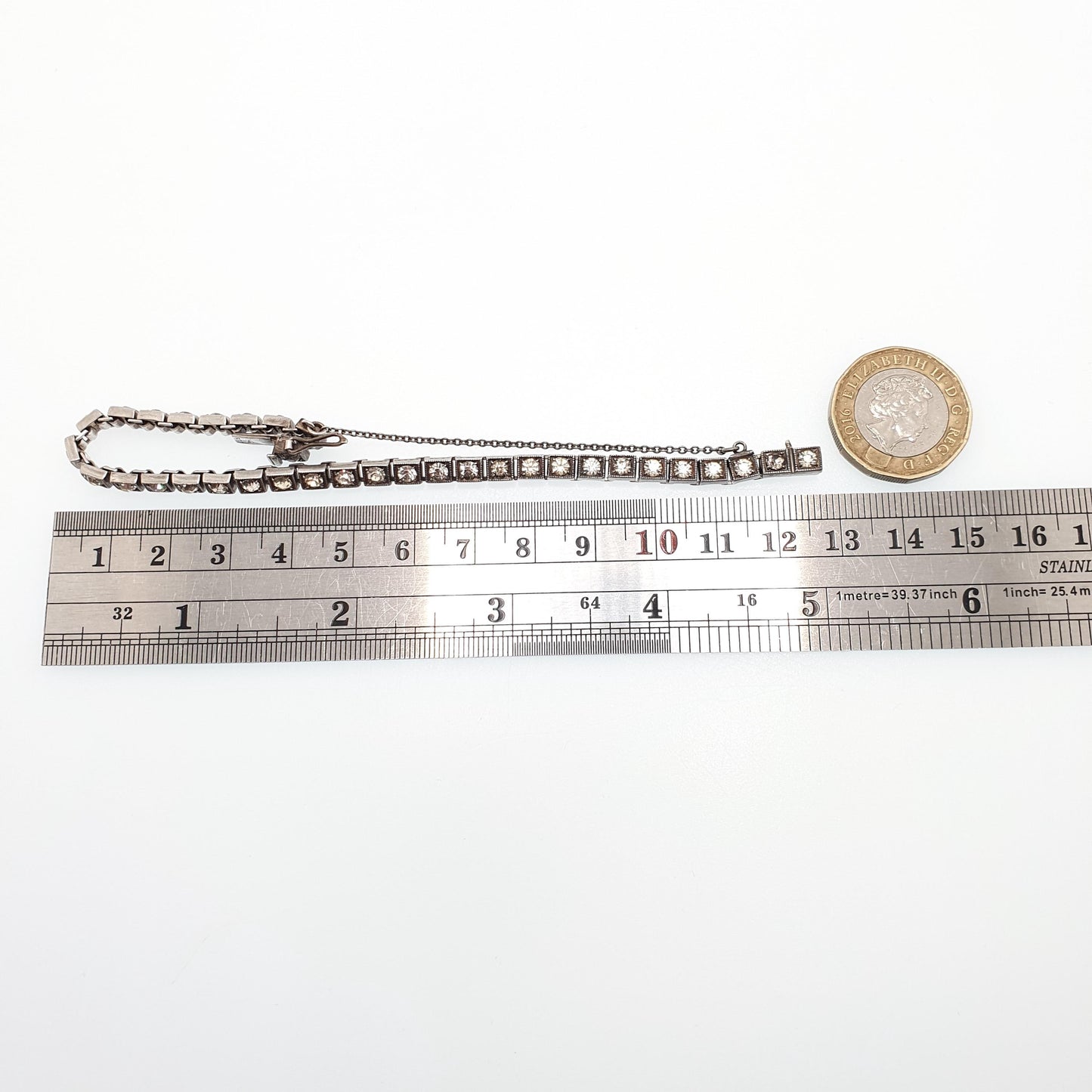 Antique Solid Silver Diamond Paste Bracelet Art Deco Square Link Genuine 1920s Vintage Fancy Sparkly Cocktail Womens Jewelry Jewellery