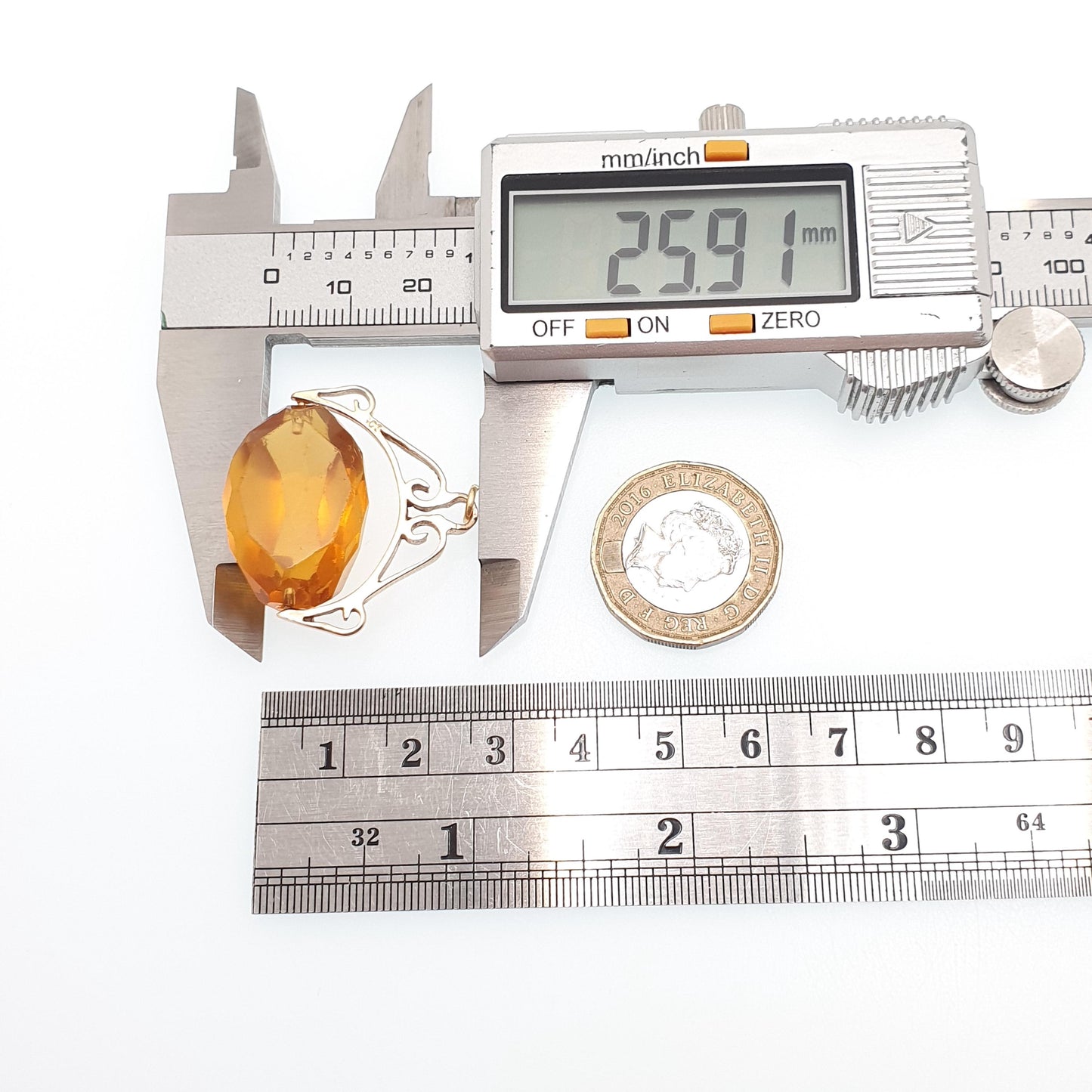 Antique 9ct 9k Gold Citrine Paste Spinner Fob Pendant Large Big Victorian Style Necklace Orange Glass Solid 375 Womens Jewellery Jewelry