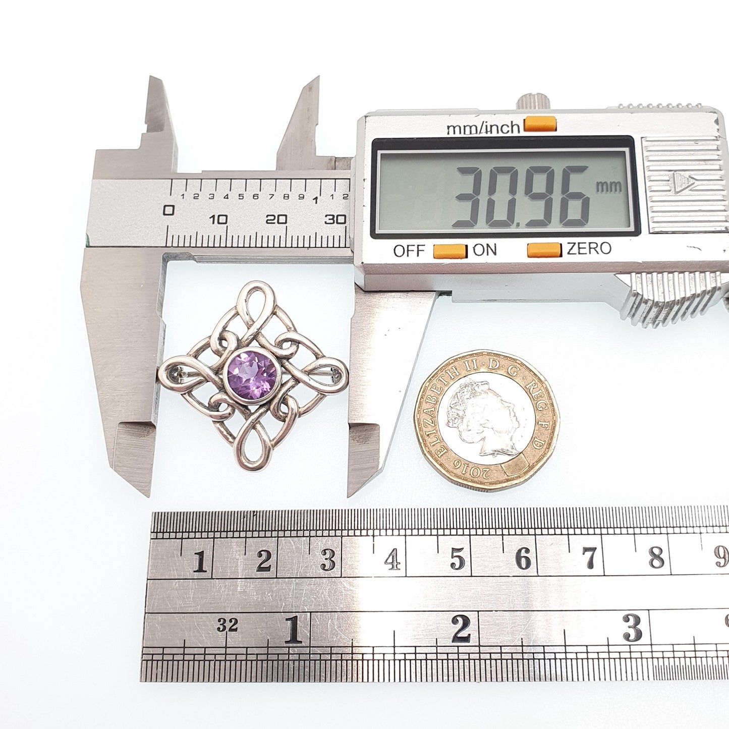Vintage Sterling Silver Amethyst Brooch Pin Celtic Knot Scottish Gaelic Solid 925 Genuine Gemstone Quartz Irish Womens Jewelry Jewellery