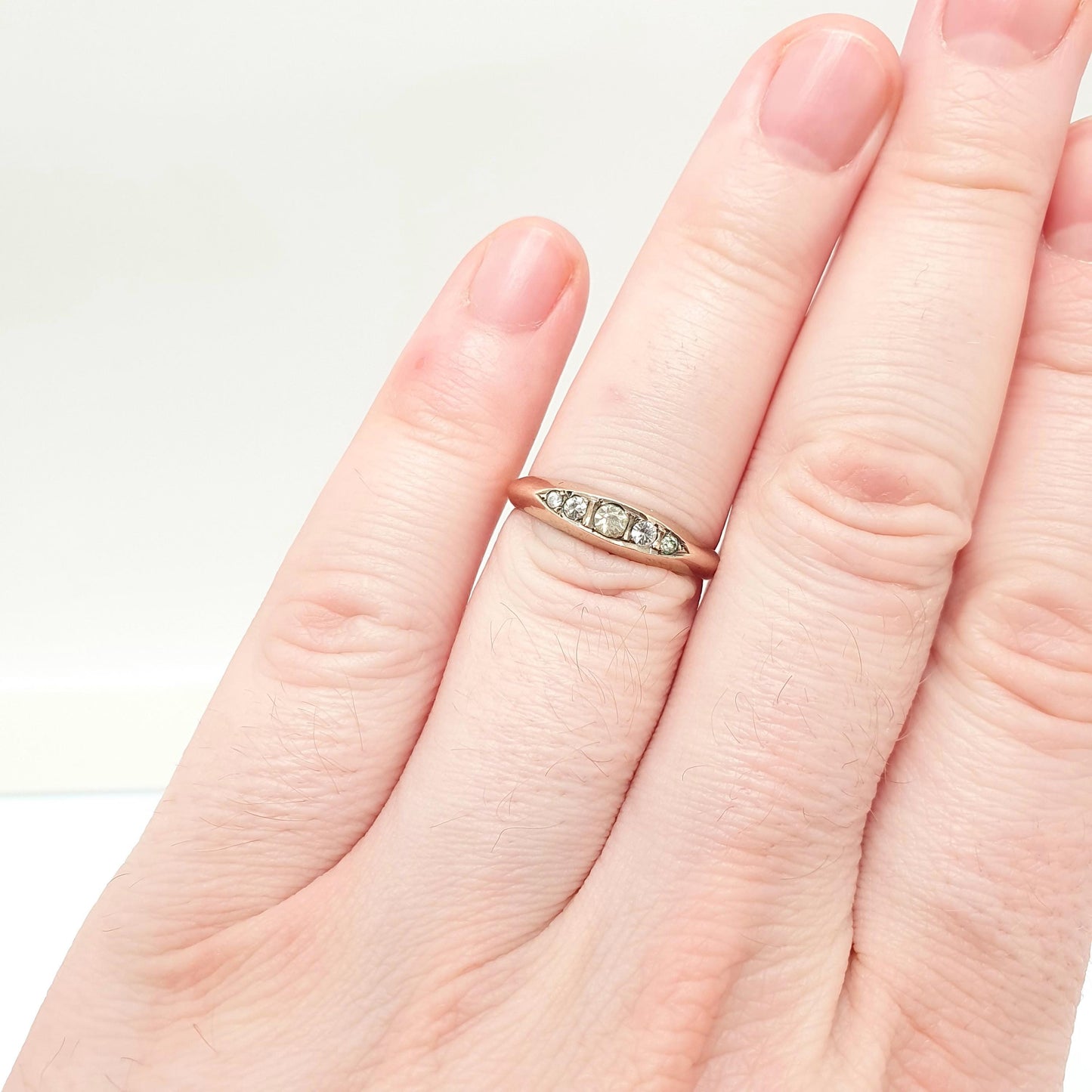 Antique 9ct 9k Rose Gold Diamond Paste Ring Victorian 5 Five Stone Diamond Pastes Solid 9kt 375 Cut 9 Carat Womens Vintage Jewelry Jewellery