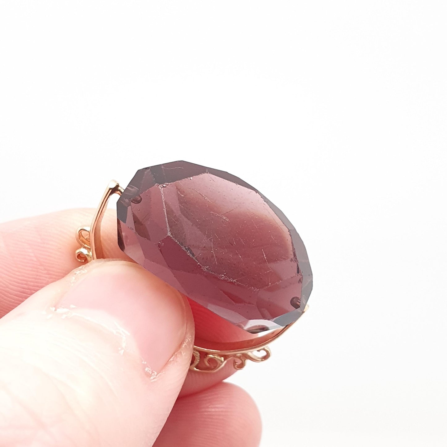 Vintage 9ct 9k Gold Spinner Fob Pendant Amethyst Paste Large Big Victorian Revival Hallmark Necklace Solid 375 Womens Jewelry Jewellery