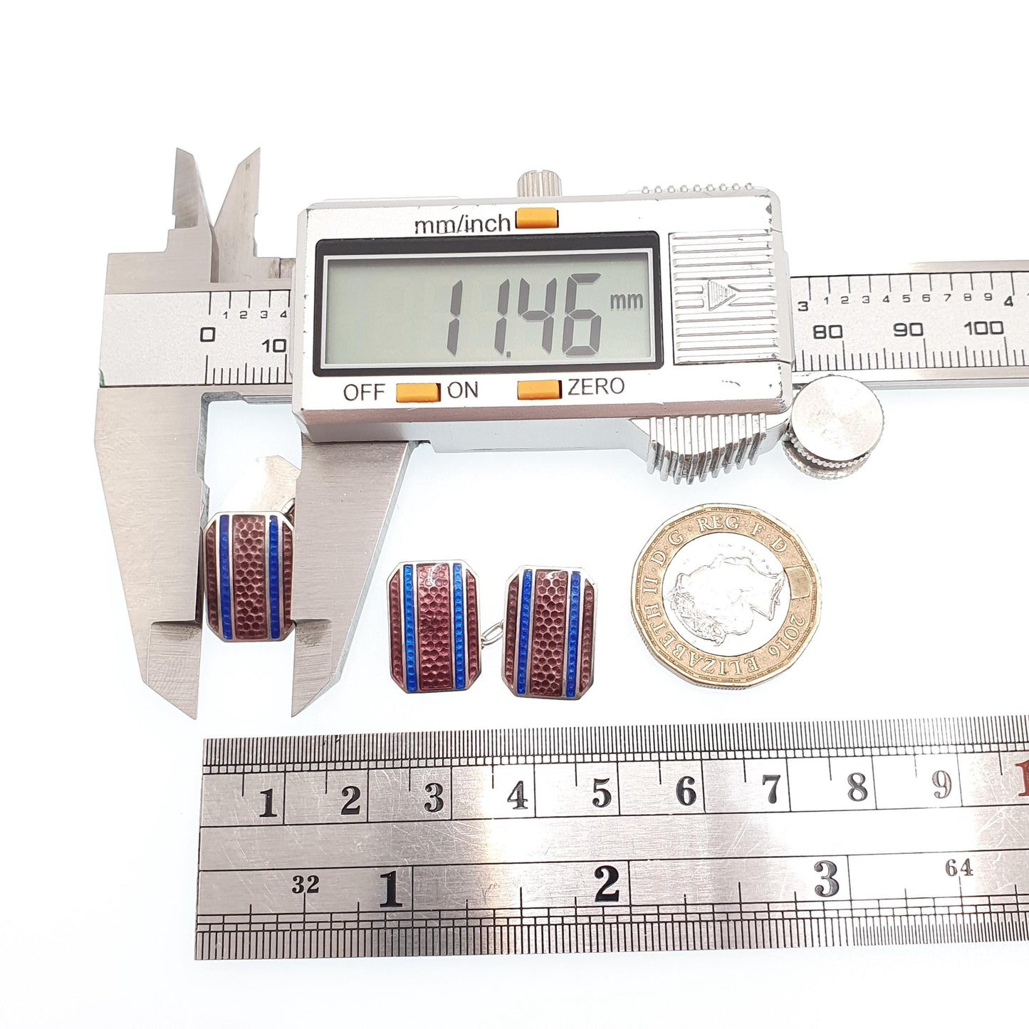 Antique Sterling Silver Enamel Cufflinks Art Deco Cuff Links Rectangular Purple Blue 1920s Solid 925 Gent Mens Old Vintage Jewelry Jewellery