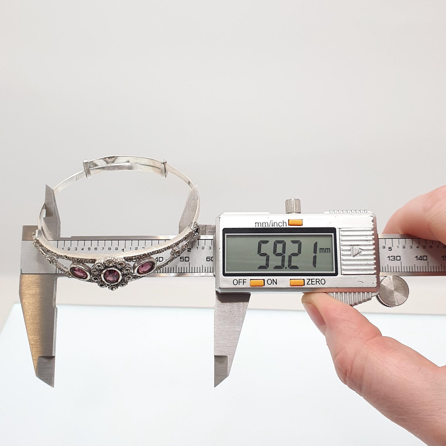 Vintage Solid Silver Amethyst Paste Bangle Bracelet Marcasite Art Deco Style 13.88g Large Big Purple Retro Womens Jewelry Retro Jewellery