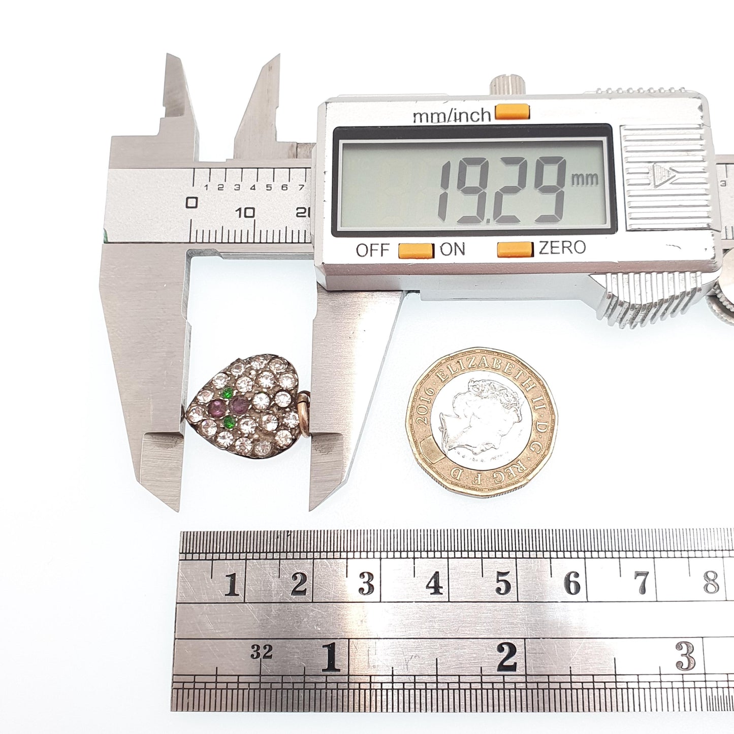 Antique Suffragette 9ct Gold Heart Pendant Necklace Solid Silver Diamond Paste Pave Green Purple White Gift Charm Vintage Jewellery Jewelry