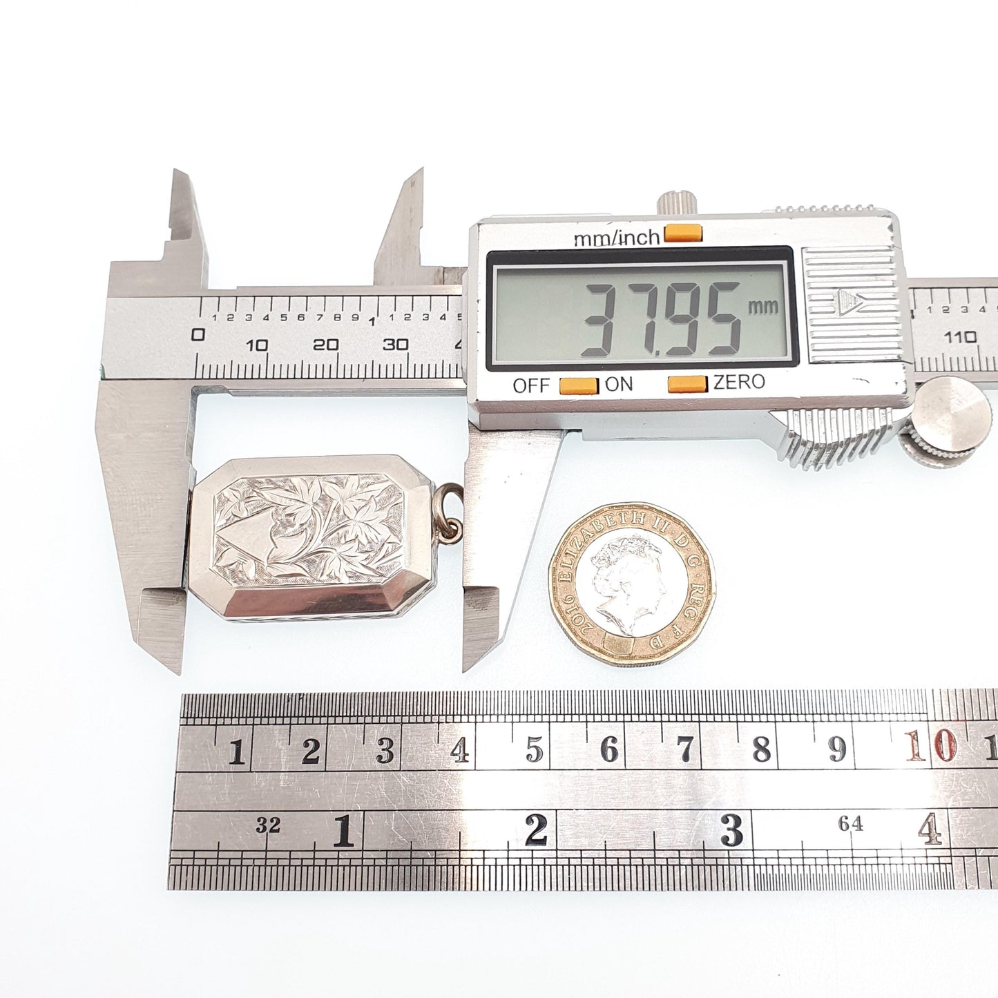 Antique Victorian Solid Silver Locket Rectangular Large Big Shield Engraved Fern Leaf Pendant Picture Photo Vintage Womens Jewelry Jewellery