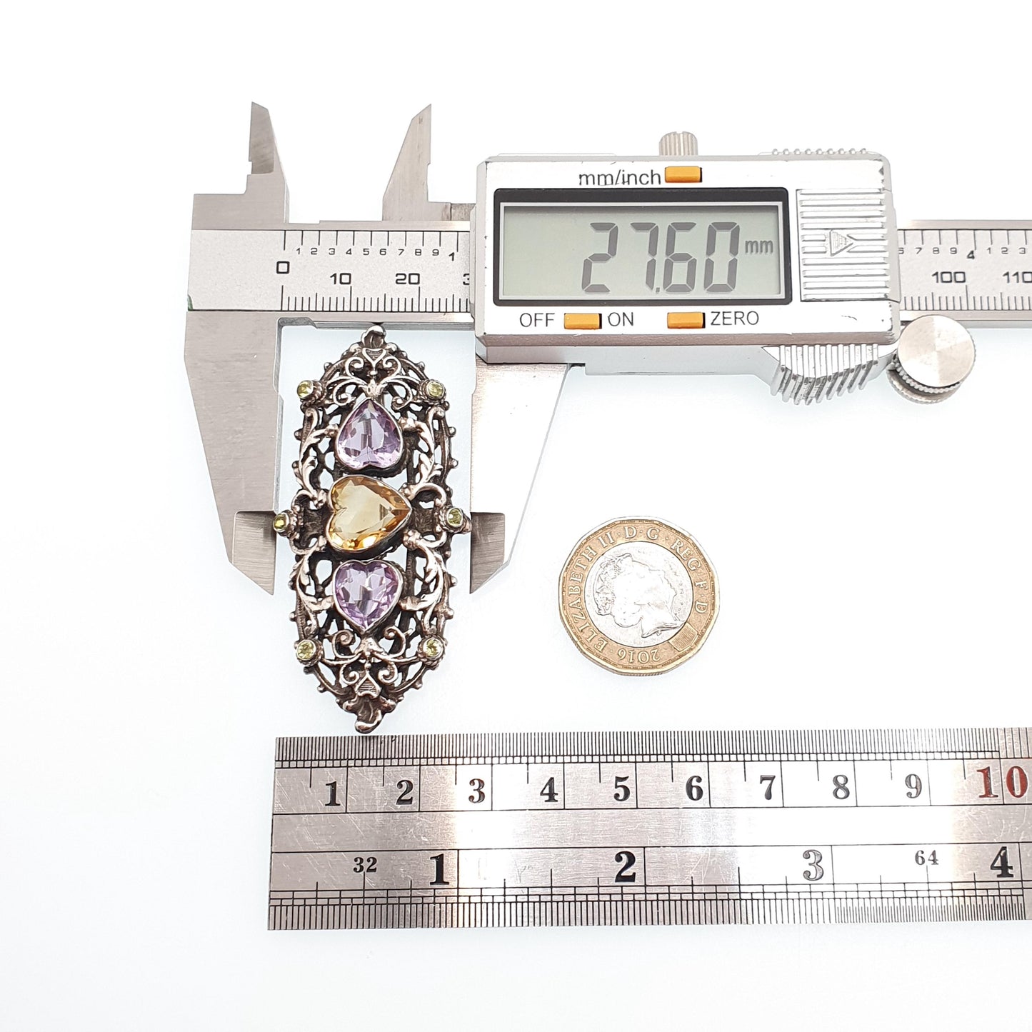 Antique ZOLTAN WHITE Sterling Silver Citrine Amethyst Brooch Art Deco Heart Cut Austro Hungarian Style Genuine Vintage Jewelry Jewellery