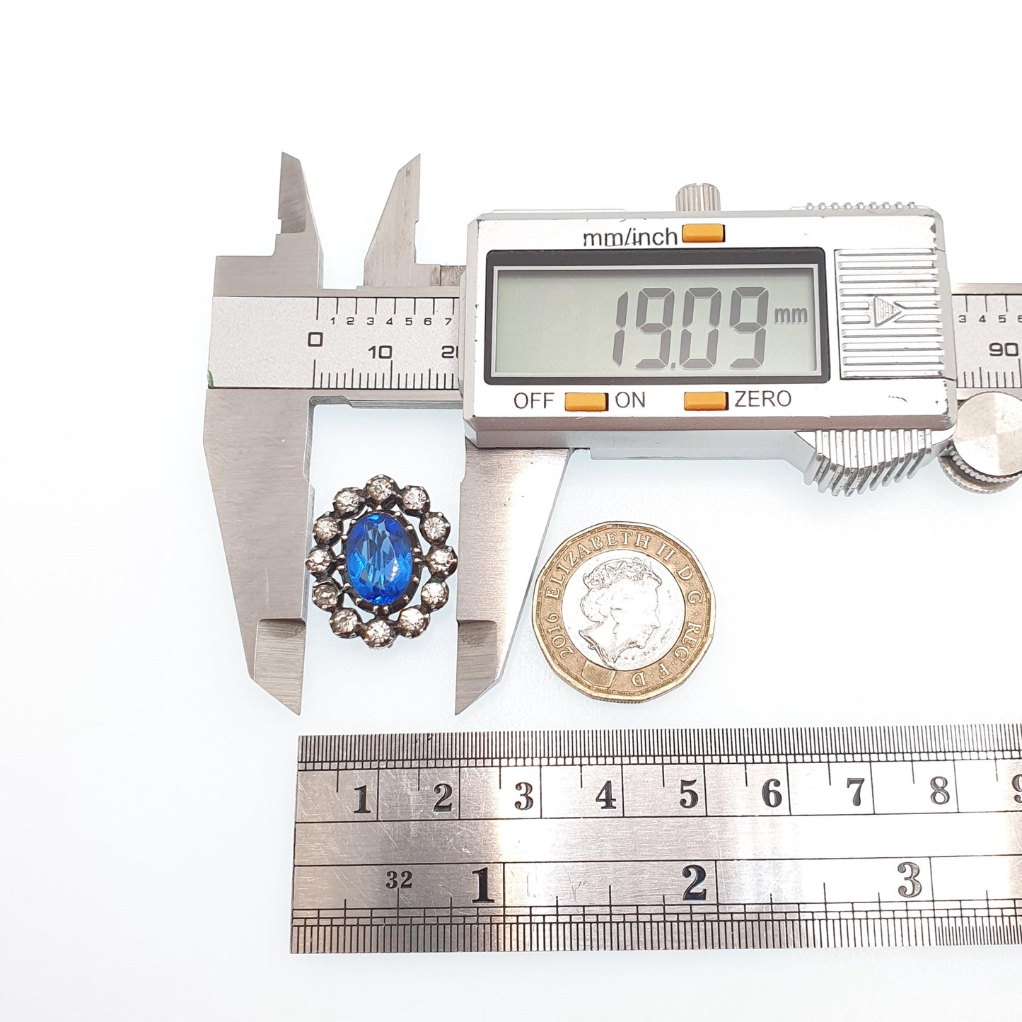 Antique Georgian Solid Silver Sapphire Paste Brooch Diamond Pastes Cluster Halo Oval Cut 1800s Genuine Vintage Womens Jewelry Jewellery