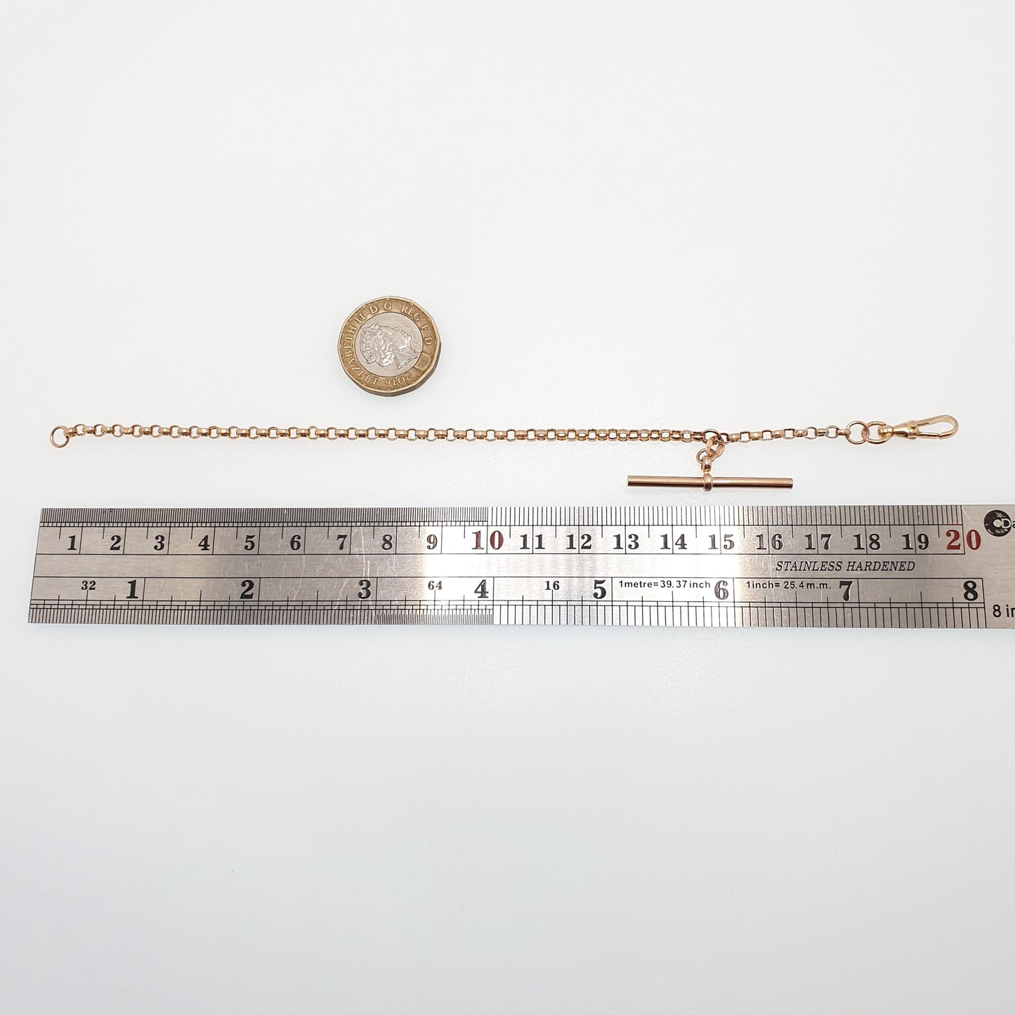 Vintage 9ct 9k Gold T Bar Bracelet Dog Clip Rolo Link Belcher 3.20g 20cm Solid 375 9kt Victorian Style Fine Estate Womens Jewelry Jewellery