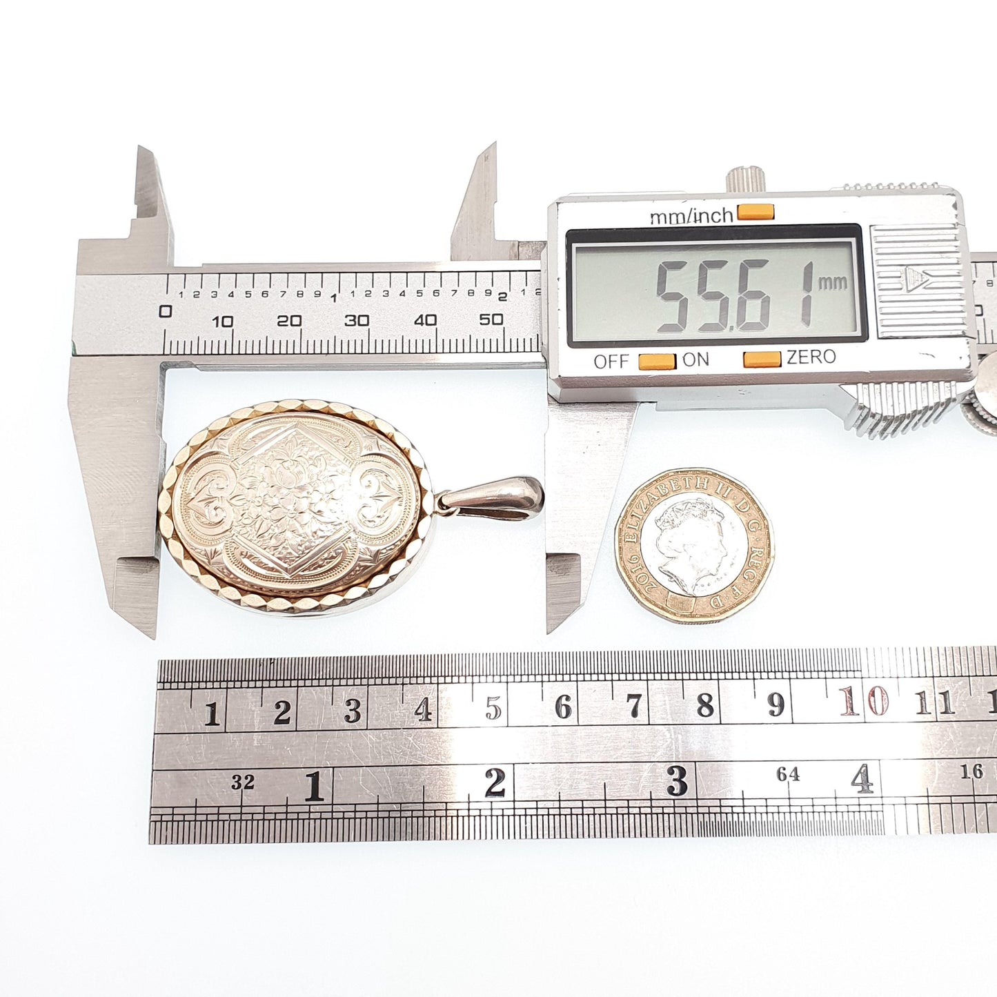 Antique Solid Silver Victorian Locket Dome Centre Engraved Large Big Huge Heavy Necklace Gold Vermeil Rare Vintage Jewelry Jewellery