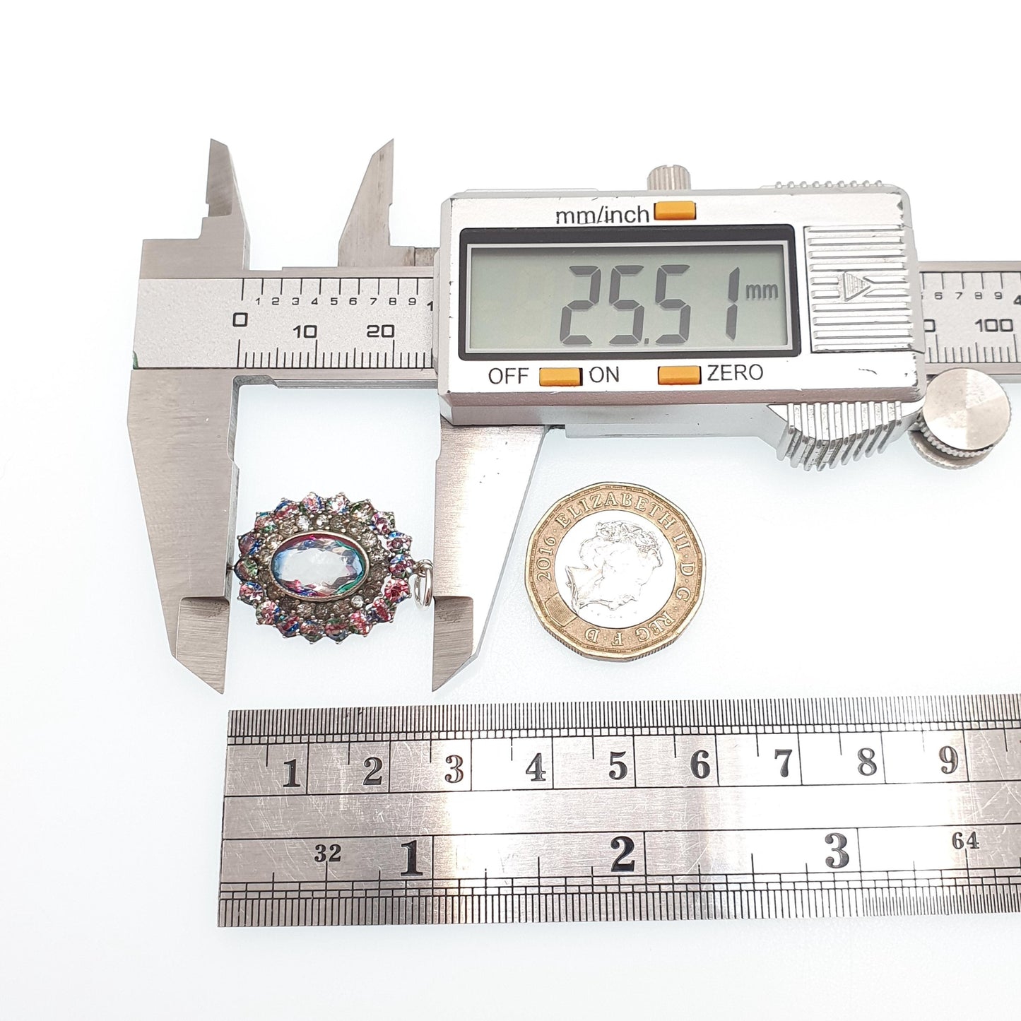 RESERVED/SOLD DON Antique Iris Rainbow Glass Solid Silver Necklace Art Deco Diamond Paste Tutti Frutti Pendant Cluster