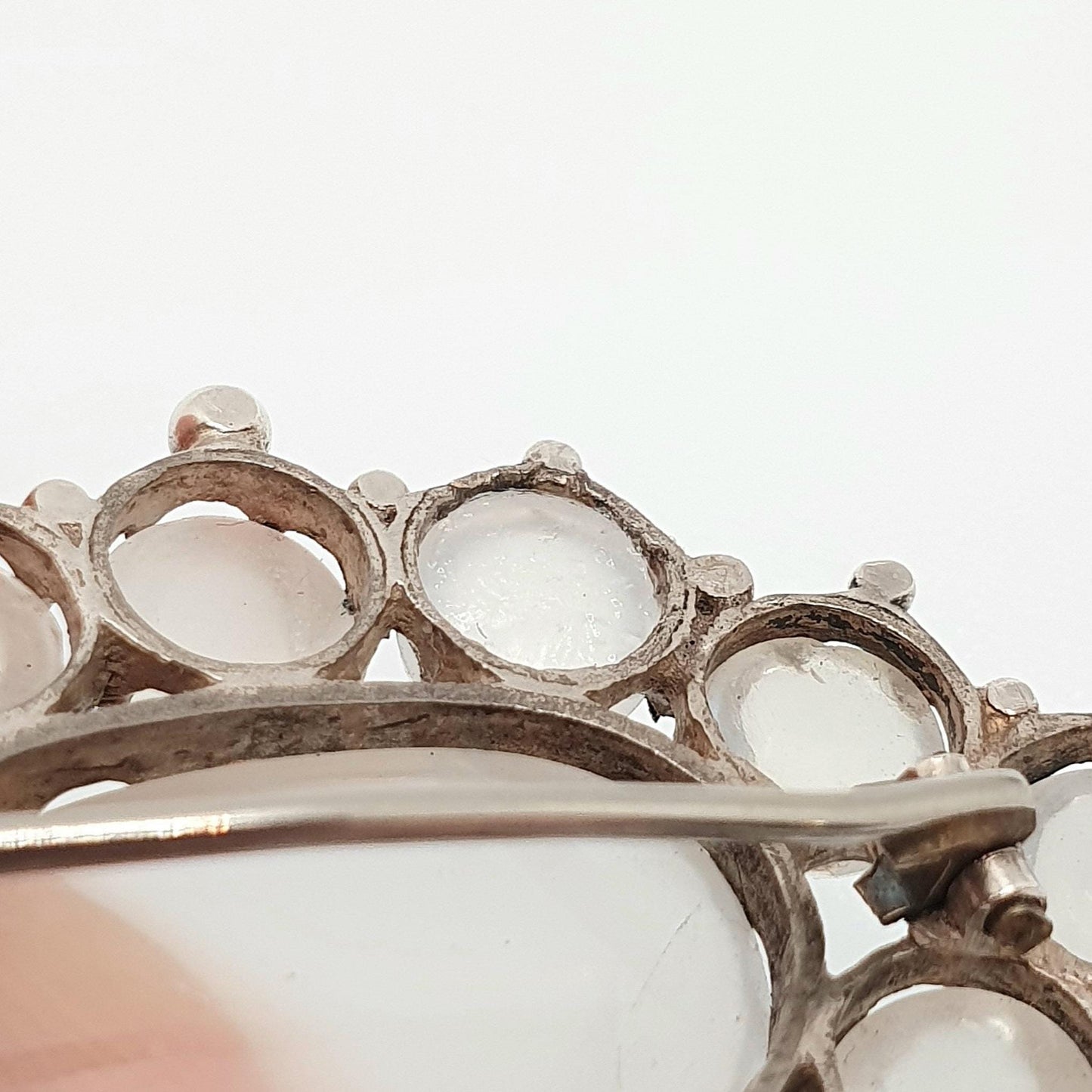 Antique Solid Silver Moonstone Brooch Victorian Large Cluster Halo Big Cabochon Cut Vintage Blue Adularescence Womens Jewelry Jewellery