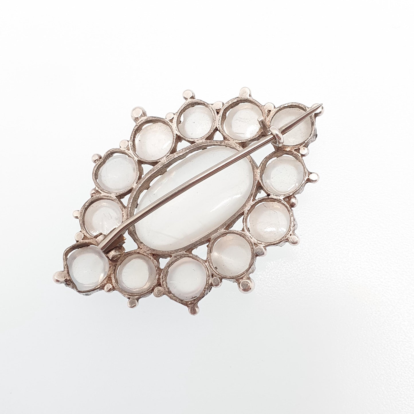 Antique Solid Silver Moonstone Brooch Victorian Large Cluster Halo Big Cabochon Cut Vintage Blue Adularescence Womens Jewelry Jewellery