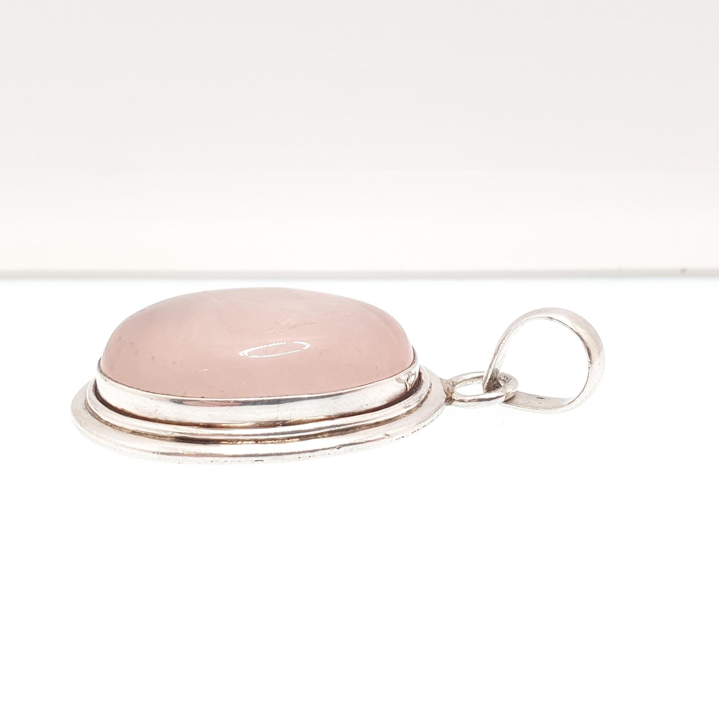 Vintage Sterling Silver Rose Quartz Necklace Pendant 1990s Large Oval Cabochon Pink Gemstone Solid 925 Jewellery Womens Jewelry Ladies