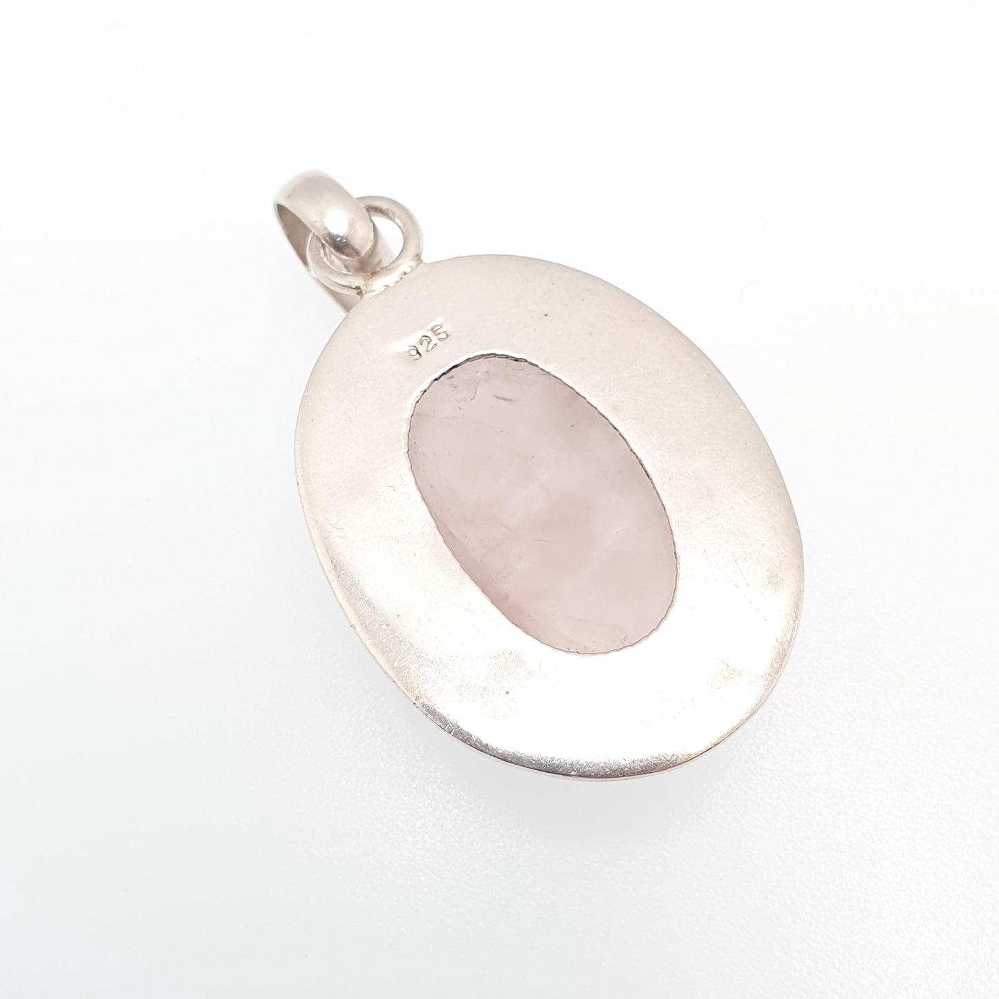 Vintage Sterling Silver Rose Quartz Necklace Pendant 1990s Large Oval Cabochon Pink Gemstone Solid 925 Jewellery Womens Jewelry Ladies