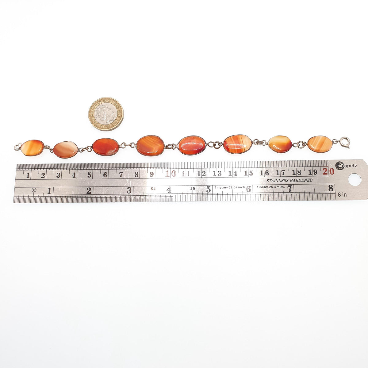 Antique Victorian Carnelian Agate Bracelet Striped Banded Genuine Gemstone Quartz Real Red White Orange Vintage Womens Jewelry Jewellery