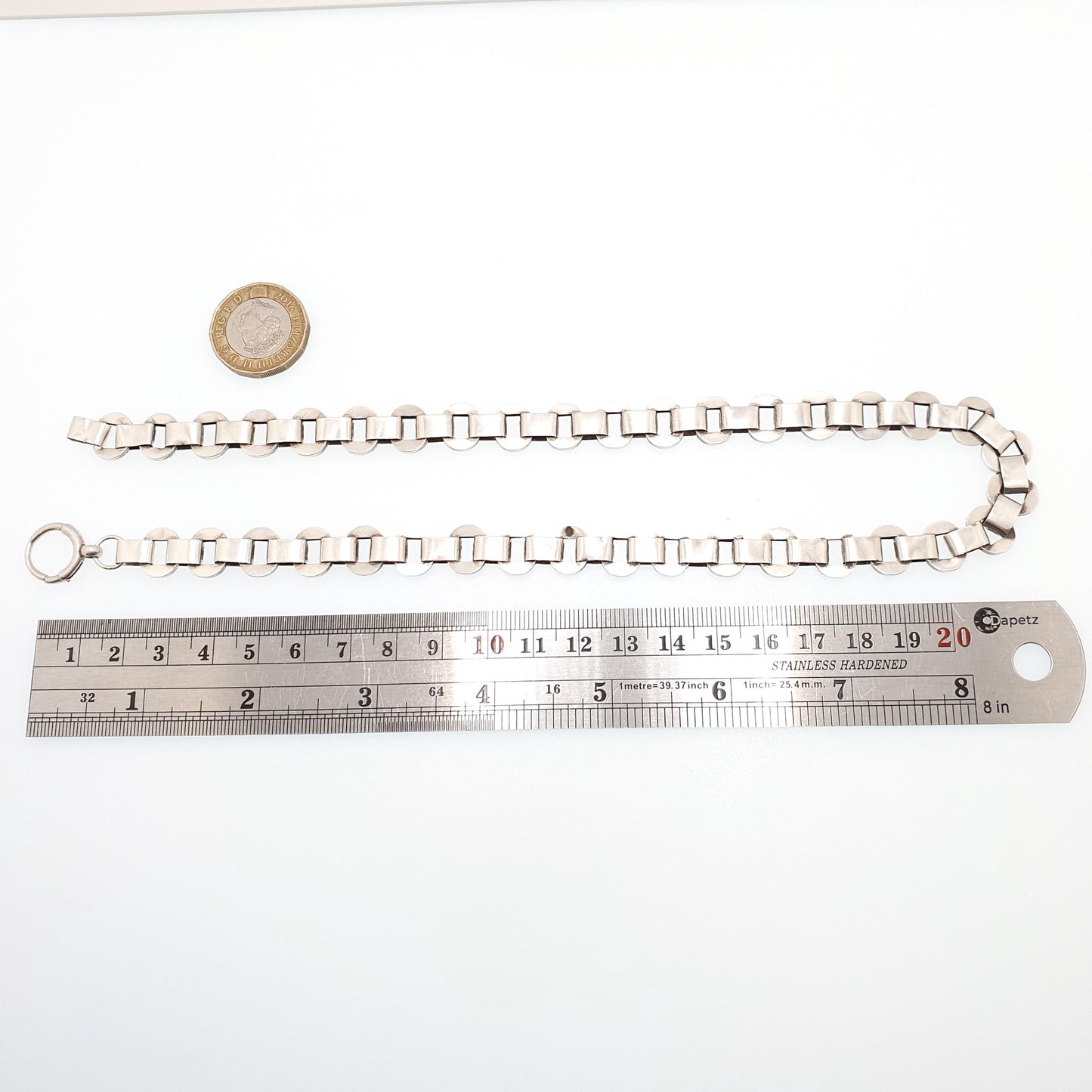 Antique Victorian Solid Silver Collar Necklace Belcher Book Chain Oval Disc Square Plain Bookchain 45cm 29.28g Vintage Jewelry Jewellery