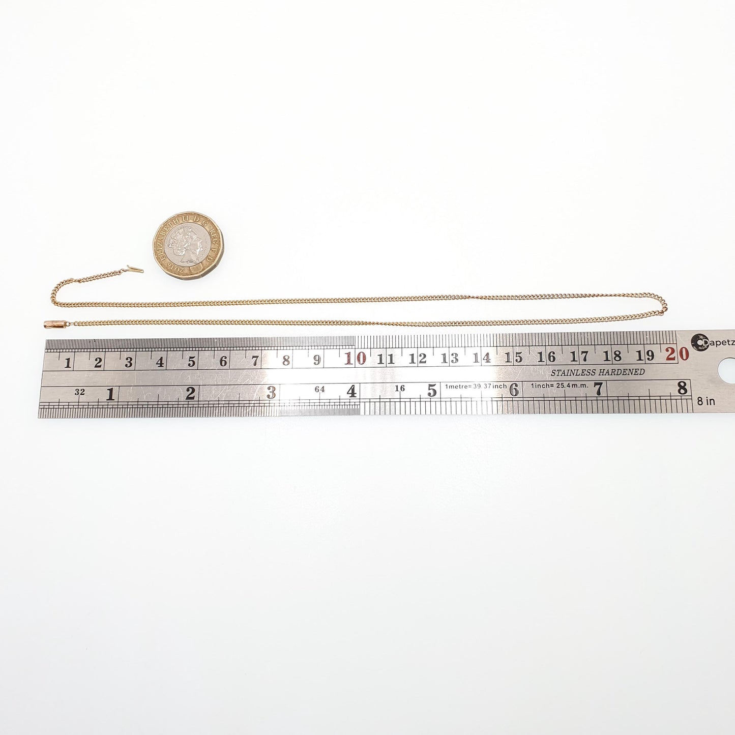 Antique 9ct 9k Gold Chain Necklace Curb Link Yellow Solid 375 43cm 16.9" 4.15g Victorian Fine Genuine Vintage Womens Jewelry Jewellery