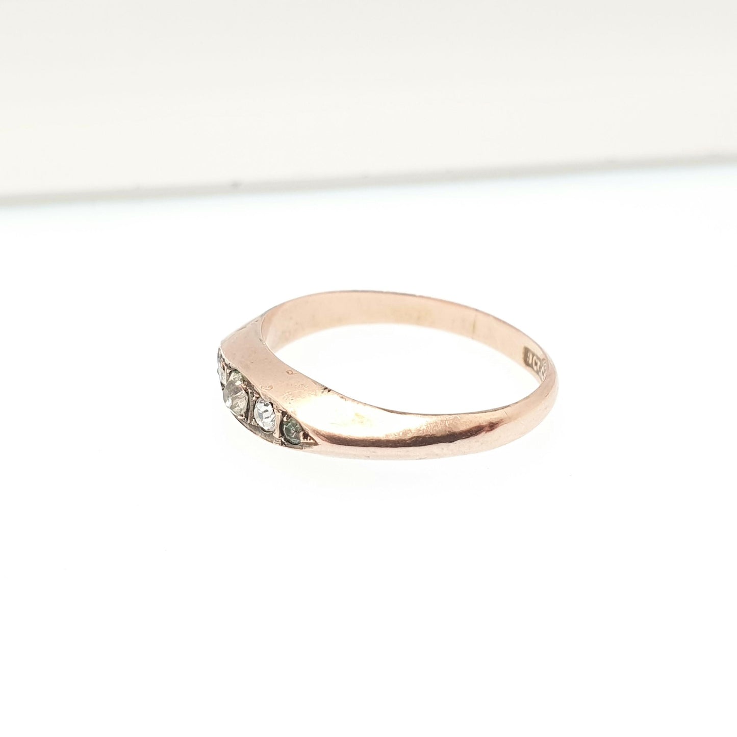 Antique 9ct 9k Rose Gold Diamond Paste Ring Victorian 5 Five Stone Diamond Pastes Solid 9kt 375 Cut 9 Carat Womens Vintage Jewelry Jewellery