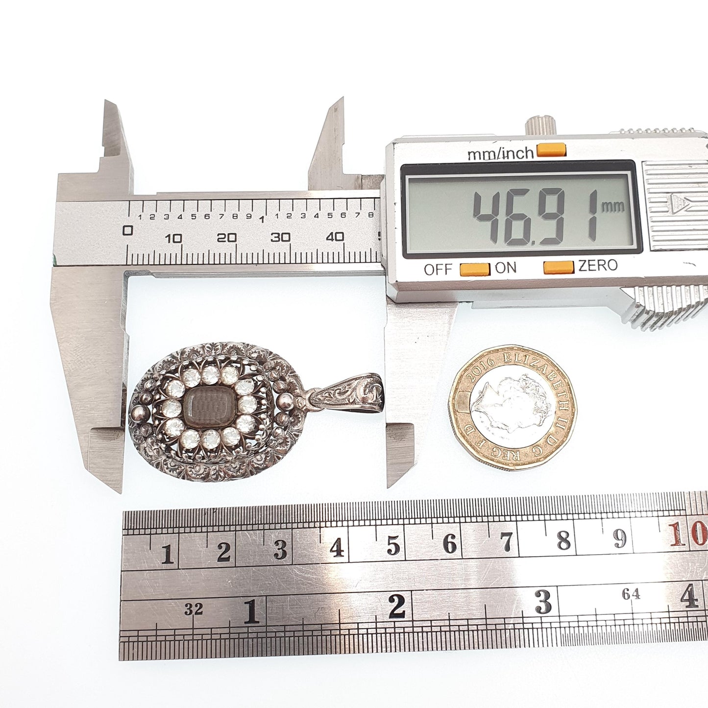 Antique Georgian Solid Silver Diamond Paste Pendant Mourning Necklace Locket Large Big Chased Cluster Hair Vintage Womens Jewellery Jewelry