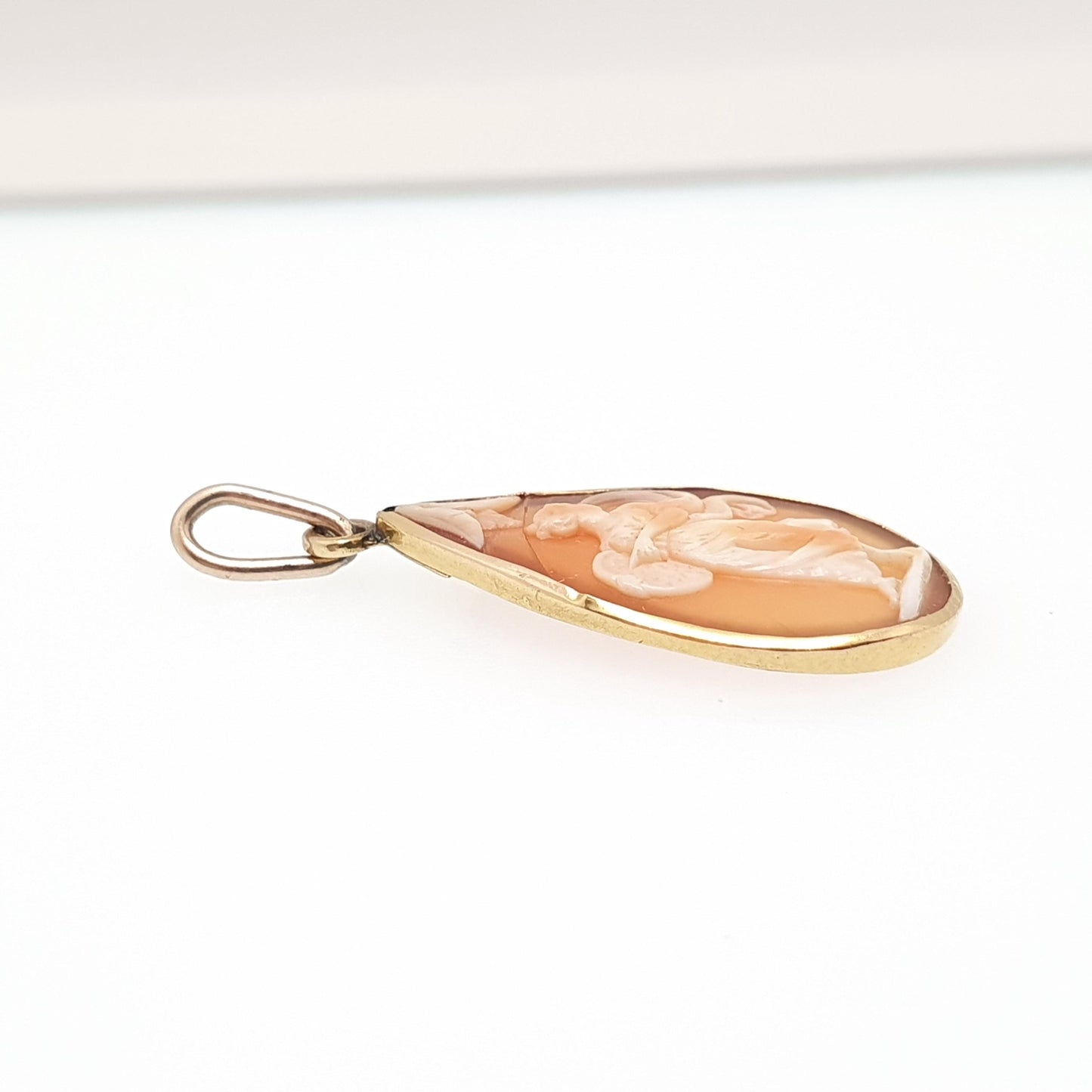Antique 14k 14kt Gold Cameo Necklace Grace Pendant Solid 585 Pear Cut Unique Hand Carved Shell Lady Woman Vintage Jewelry Jewellery