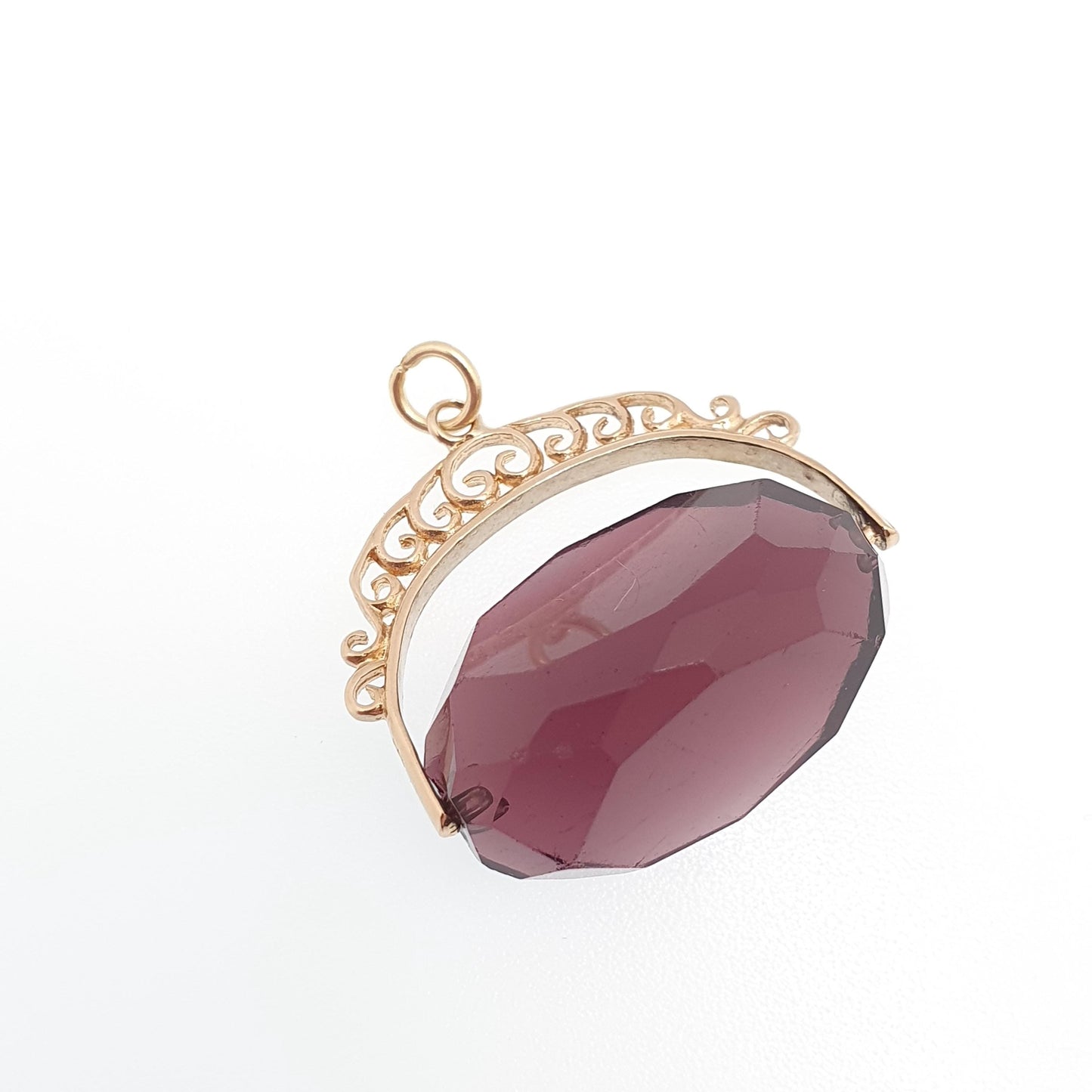 Vintage 9ct 9k Gold Spinner Fob Pendant Amethyst Paste Large Big Victorian Revival Hallmark Necklace Solid 375 Womens Jewelry Jewellery
