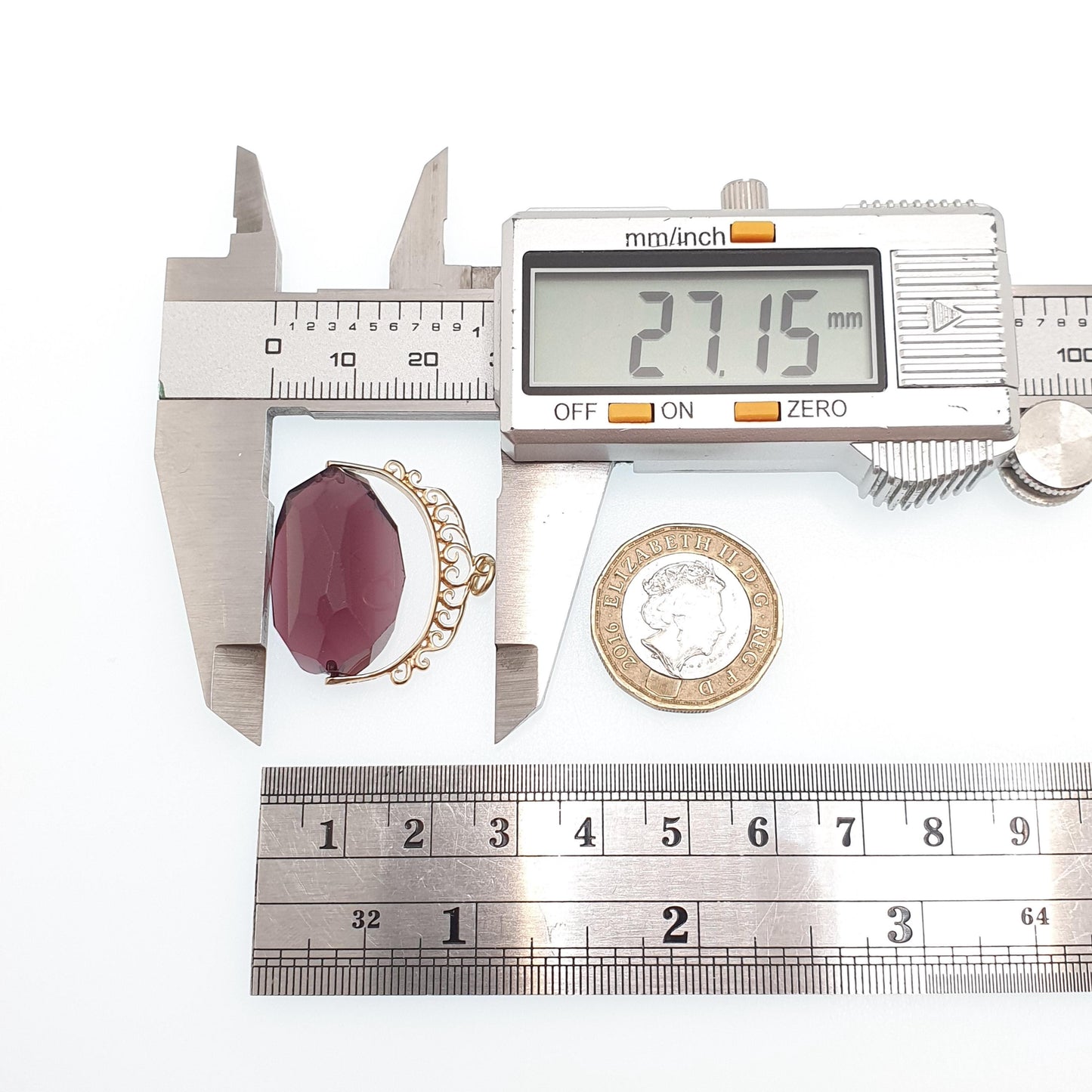 Vintage 9ct 9k Gold Spinner Fob Pendant Amethyst Paste Large Big Victorian Revival Hallmark Necklace Solid 375 Womens Jewelry Jewellery