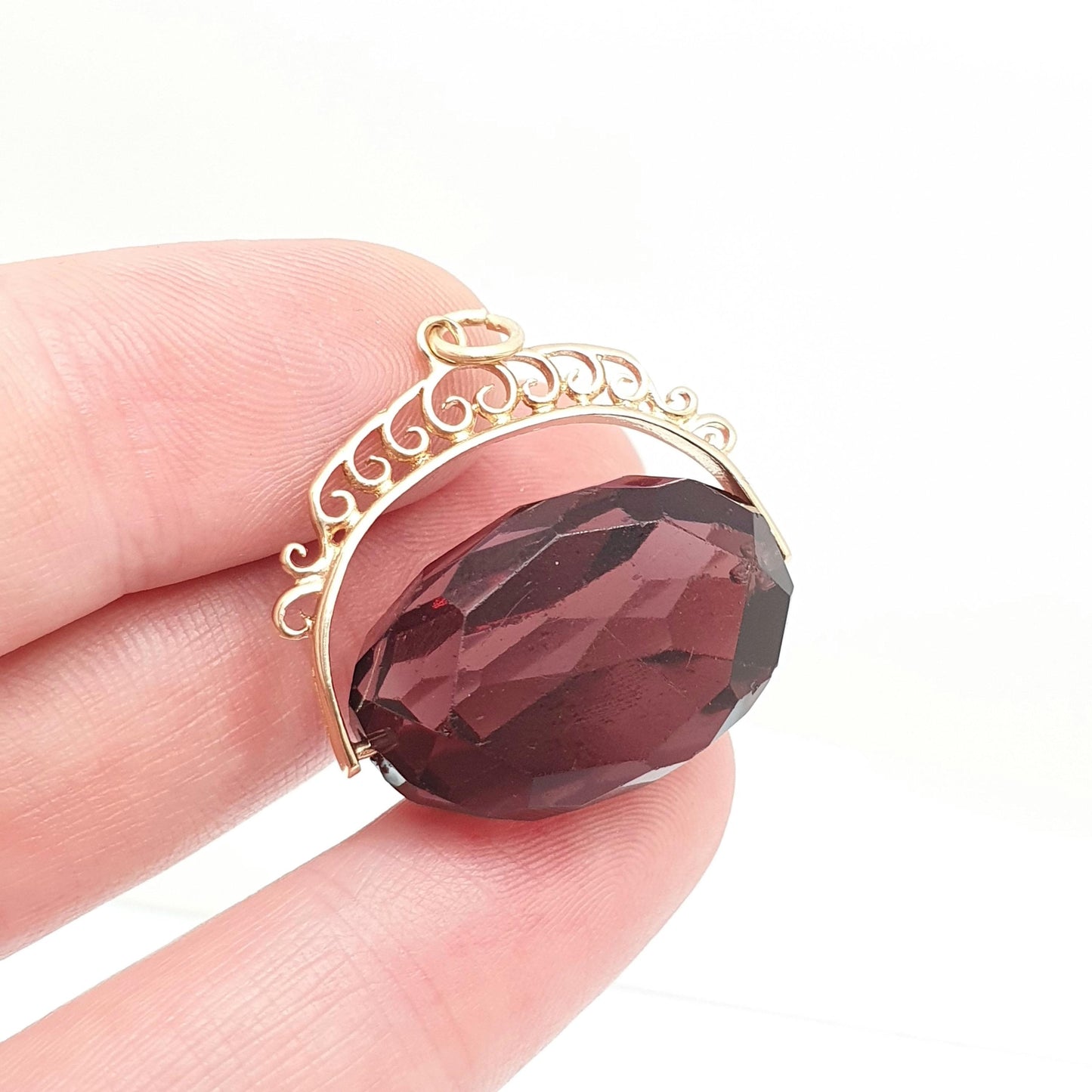 Vintage 9ct 9k Gold Spinner Fob Pendant Amethyst Paste Large Big Victorian Revival Hallmark Necklace Solid 375 Womens Jewelry Jewellery